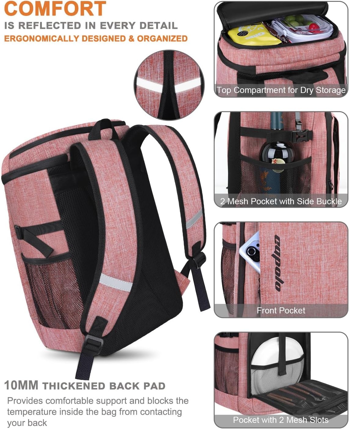 image:imageCapolo Cooler Backpack Insulated Waterproof for Women Men3645 Cans Lunch Backpack Coolers Leak Proof Soft Cooler Bag Ice Chest for Camping BeachRed