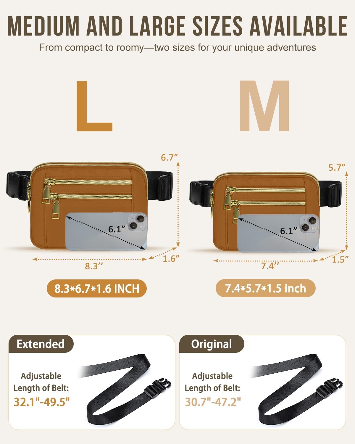 image:imageCapolo Fanny Packs for Women Fashion Waist Packs Bag with Adjustable Strap and 4 Zipper Pockets Waterproof Everywhere Crossbody Belt Bag for Workout Running TravellingBlackBrown