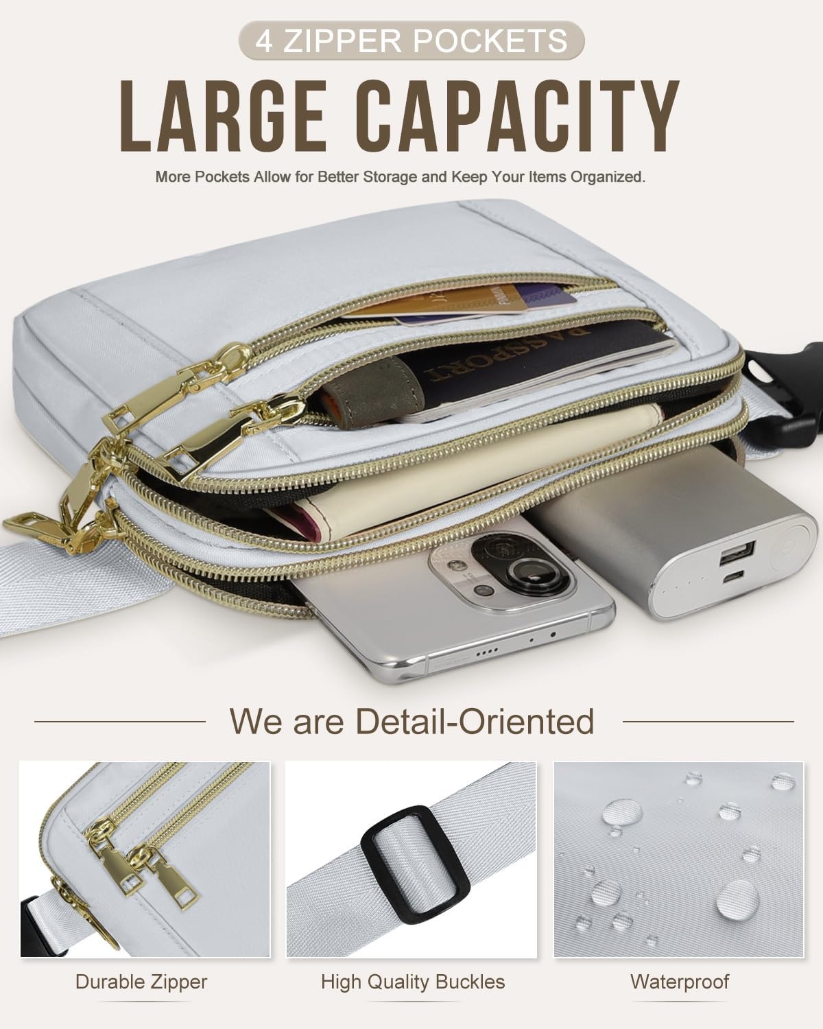 image:imageCapolo Fanny Packs for Women Fashion Waist Packs Bag with Adjustable Strap and 4 Zipper Pockets Waterproof Everywhere Crossbody Belt Bag for Workout Running TravellingBlackLight Grey