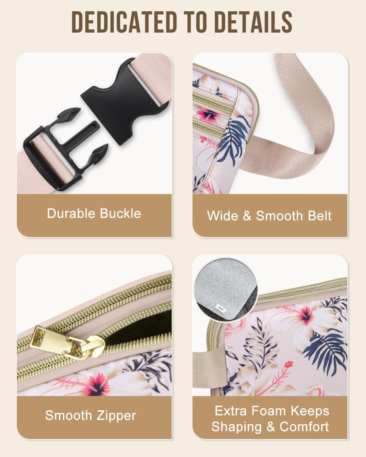 image:imageCapolo Fanny Packs for Women Fashion Waist Packs Bag with Adjustable Strap and 4 Zipper Pockets Waterproof Everywhere Crossbody Belt Bag for Workout Running TravellingBlackFlamingo