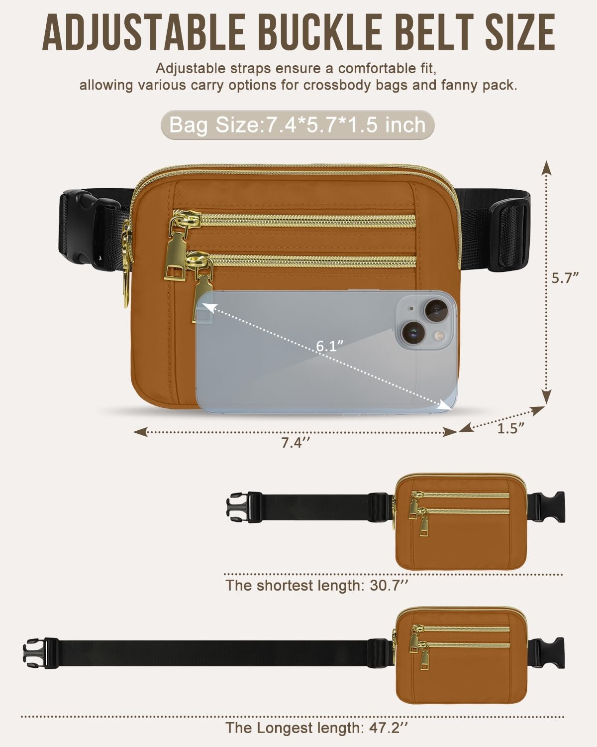 image:imageCapolo Fanny Packs for Women Fashion Waist Packs Bag with Adjustable Strap and 4 Zipper Pockets Waterproof Everywhere Crossbody Belt Bag for Workout Running TravellingBlackBrown