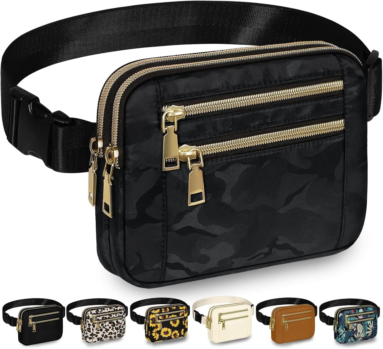 image:imageCapolo Fanny Packs for Women Fashion Waist Packs Bag with Adjustable Strap and 4 Zipper Pockets Waterproof Everywhere Crossbody Belt Bag for Workout Running TravellingBlackBlack Camo