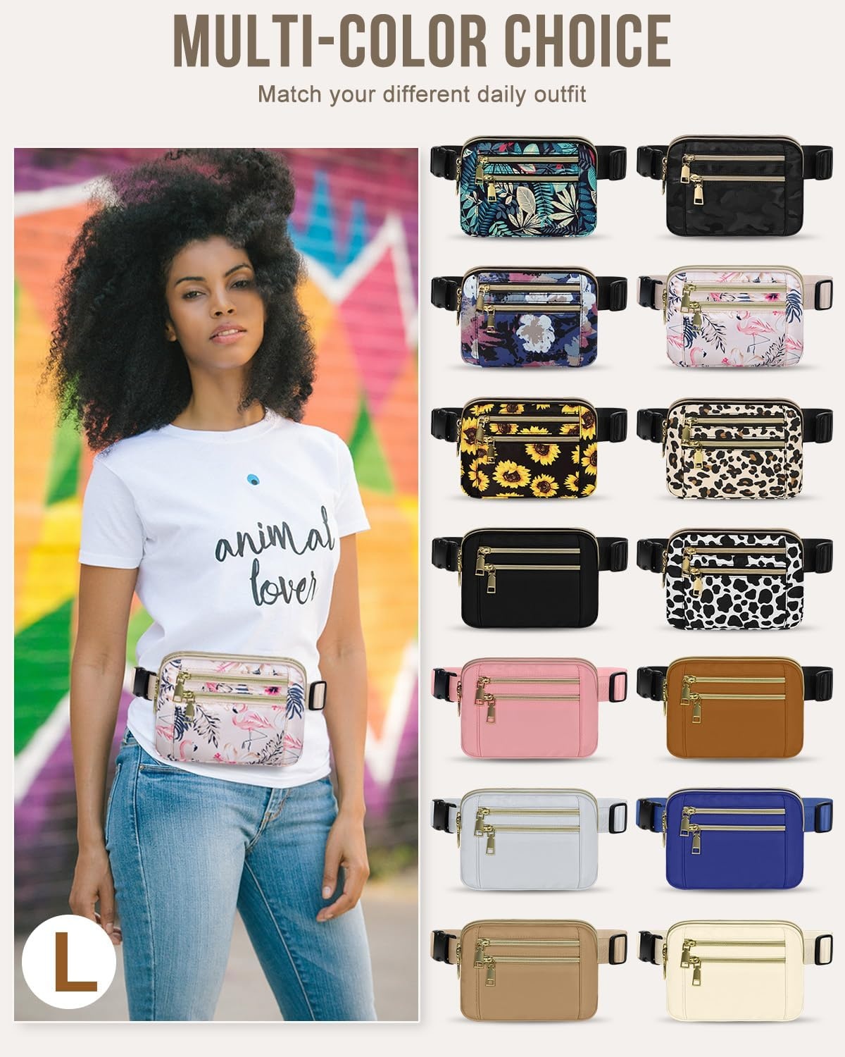 image:imageCapolo Fanny Packs for Women Fashion Waist Packs Bag with Adjustable Strap and 4 Zipper Pockets Waterproof Everywhere Crossbody Belt Bag for Workout Running TravellingBlackFlamingo