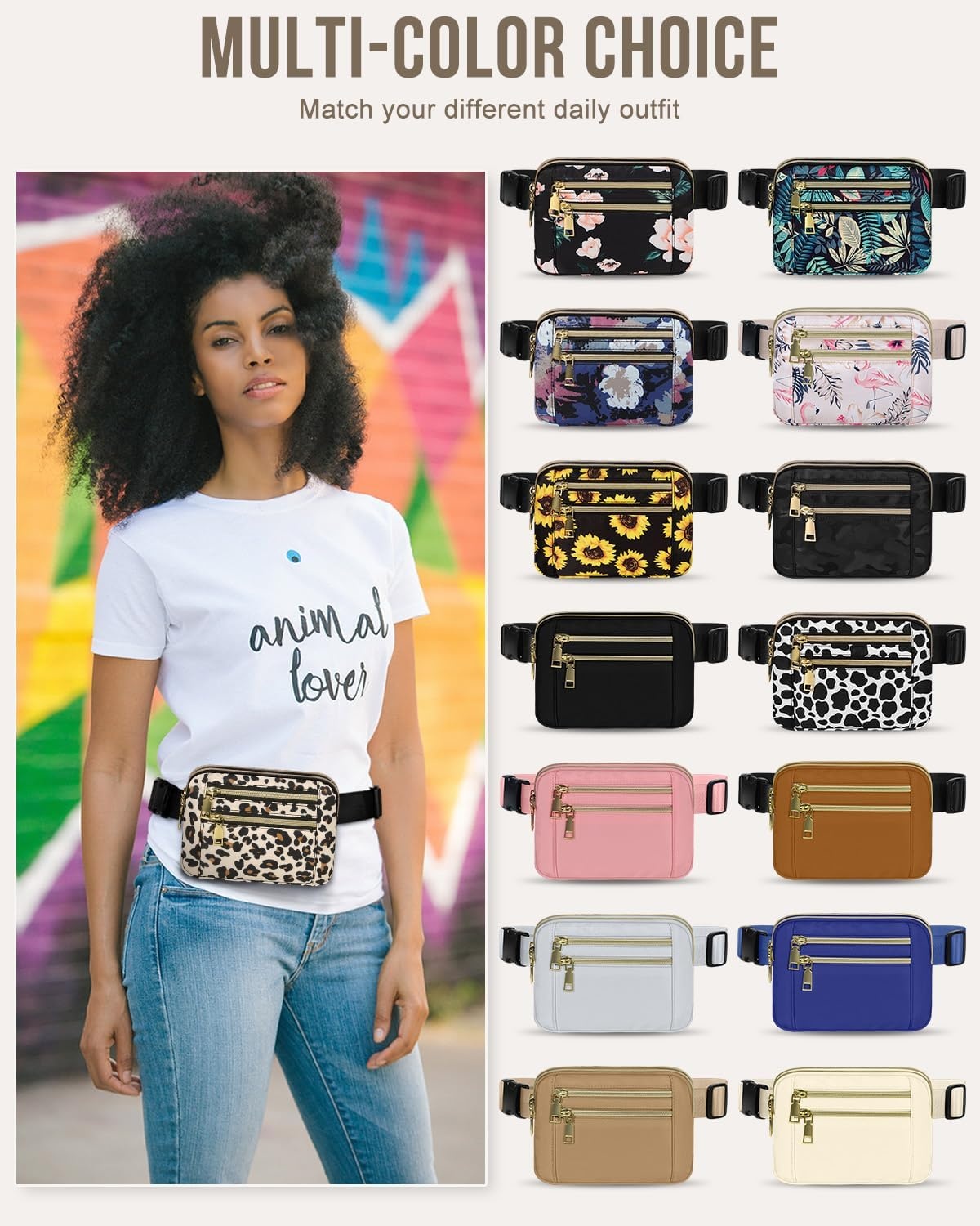image:imageCapolo Fanny Packs for Women Fashion Waist Packs Bag with Adjustable Strap and 4 Zipper Pockets Waterproof Everywhere Crossbody Belt Bag for Workout Running TravellingBlackLeopard