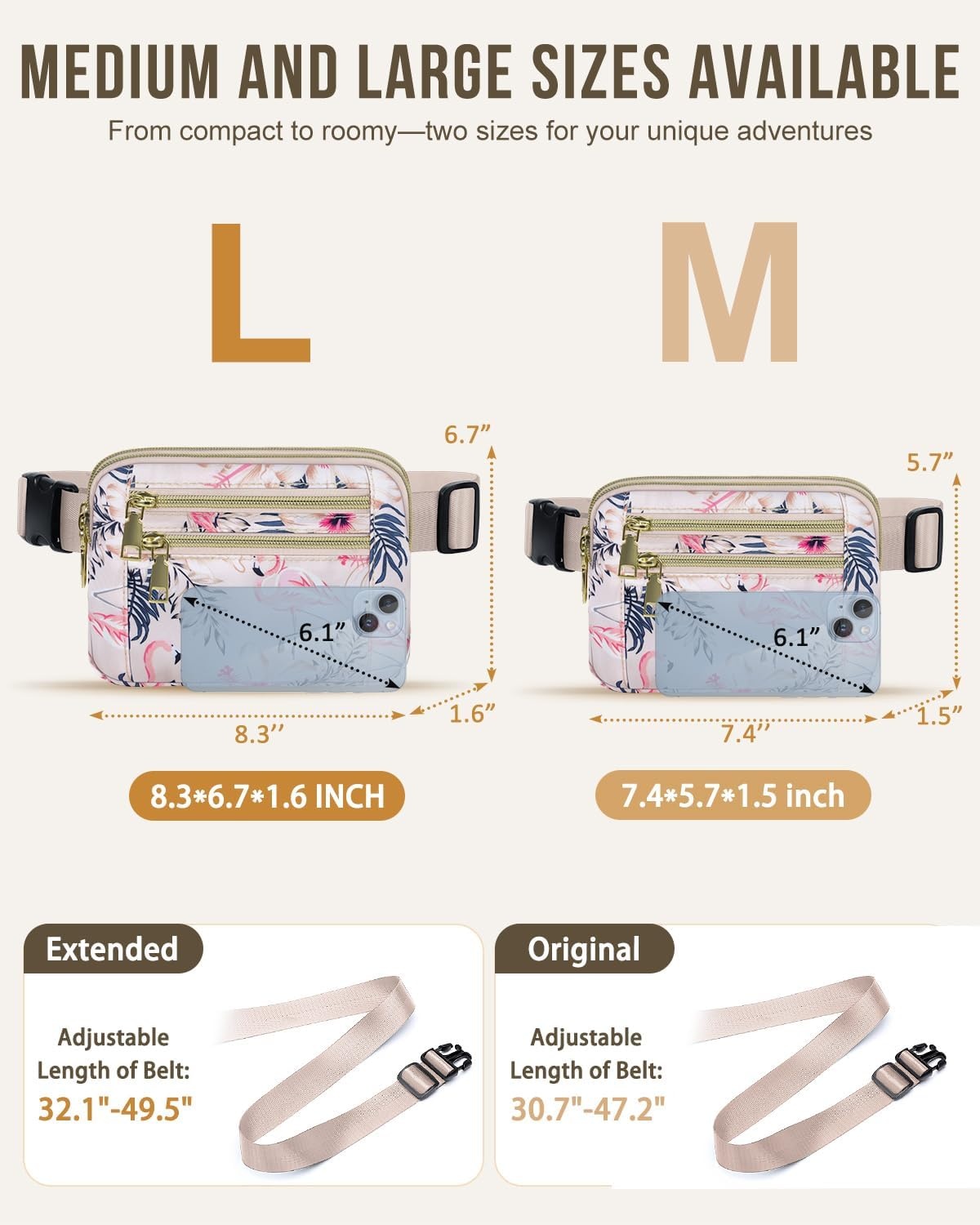 image:imageCapolo Fanny Packs for Women Fashion Waist Packs Bag with Adjustable Strap and 4 Zipper Pockets Waterproof Everywhere Crossbody Belt Bag for Workout Running TravellingBlackFlamingo