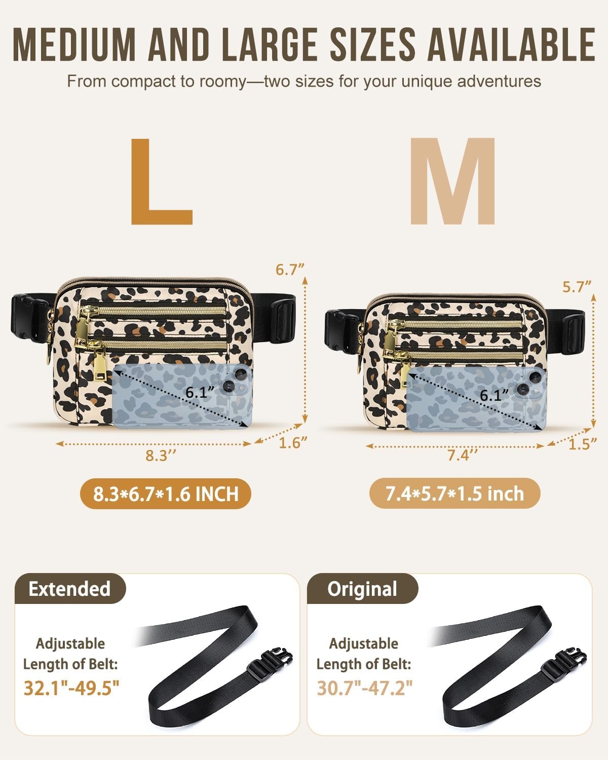 image:imageCapolo Fanny Packs for Women Fashion Waist Packs Bag with Adjustable Strap and 4 Zipper Pockets Waterproof Everywhere Crossbody Belt Bag for Workout Running TravellingBlackLeopard