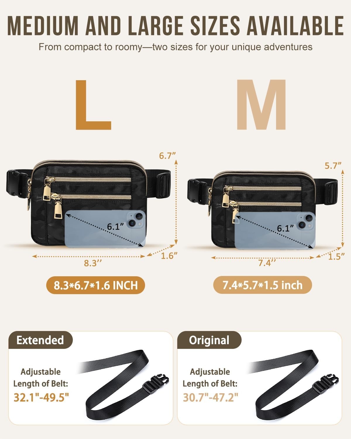 image:imageCapolo Fanny Packs for Women Fashion Waist Packs Bag with Adjustable Strap and 4 Zipper Pockets Waterproof Everywhere Crossbody Belt Bag for Workout Running TravellingBlackBlack Camo