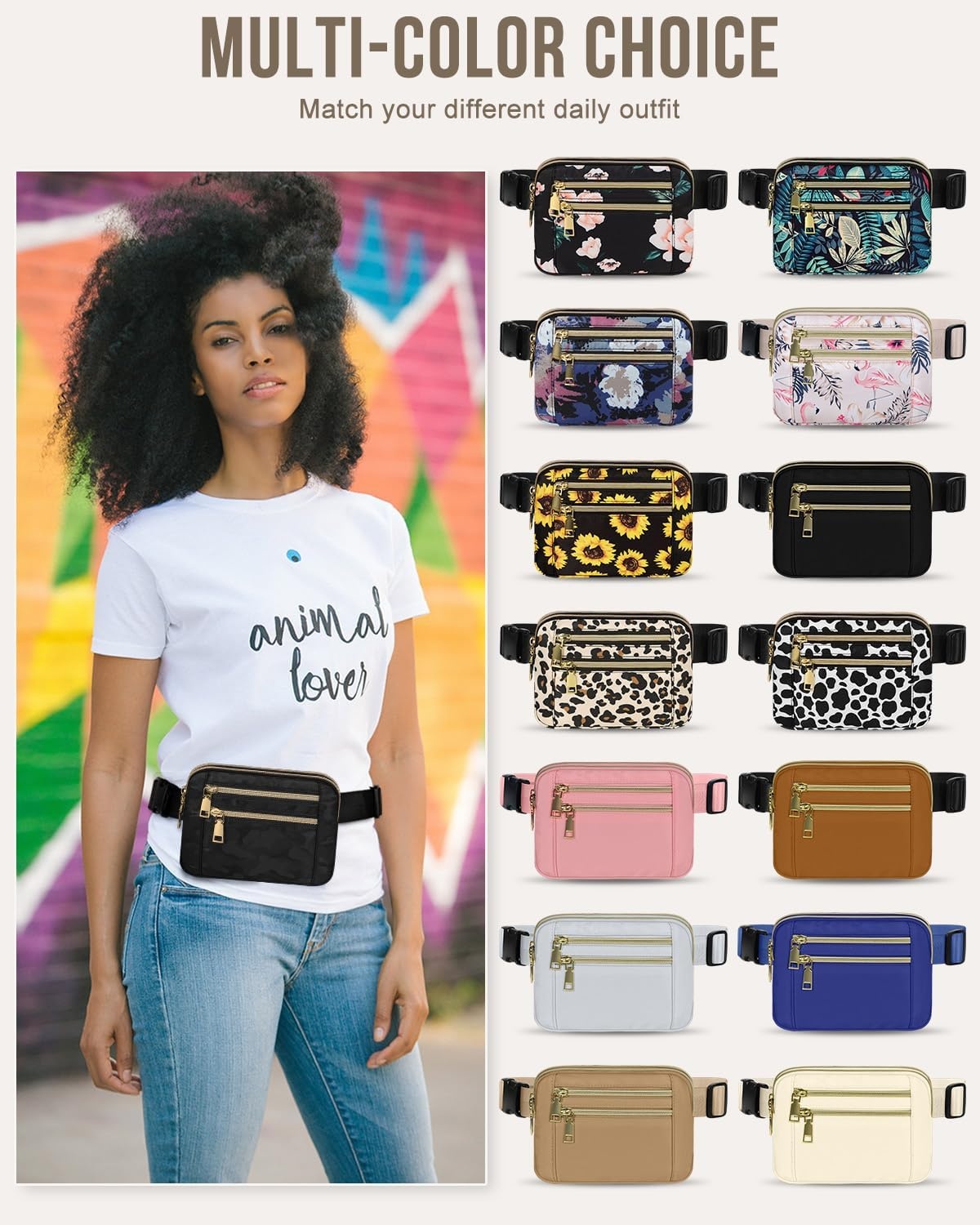 image:imageCapolo Fanny Packs for Women Fashion Waist Packs Bag with Adjustable Strap and 4 Zipper Pockets Waterproof Everywhere Crossbody Belt Bag for Workout Running TravellingBlackBlack Camo