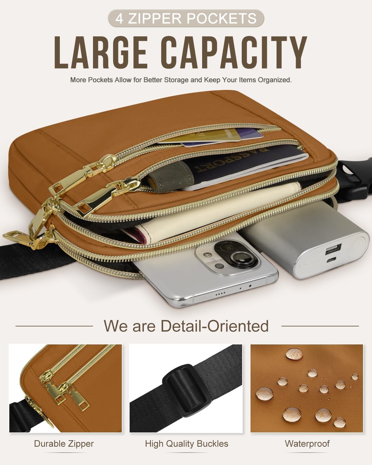 image:imageCapolo Fanny Packs for Women Fashion Waist Packs Bag with Adjustable Strap and 4 Zipper Pockets Waterproof Everywhere Crossbody Belt Bag for Workout Running TravellingBlackBrown