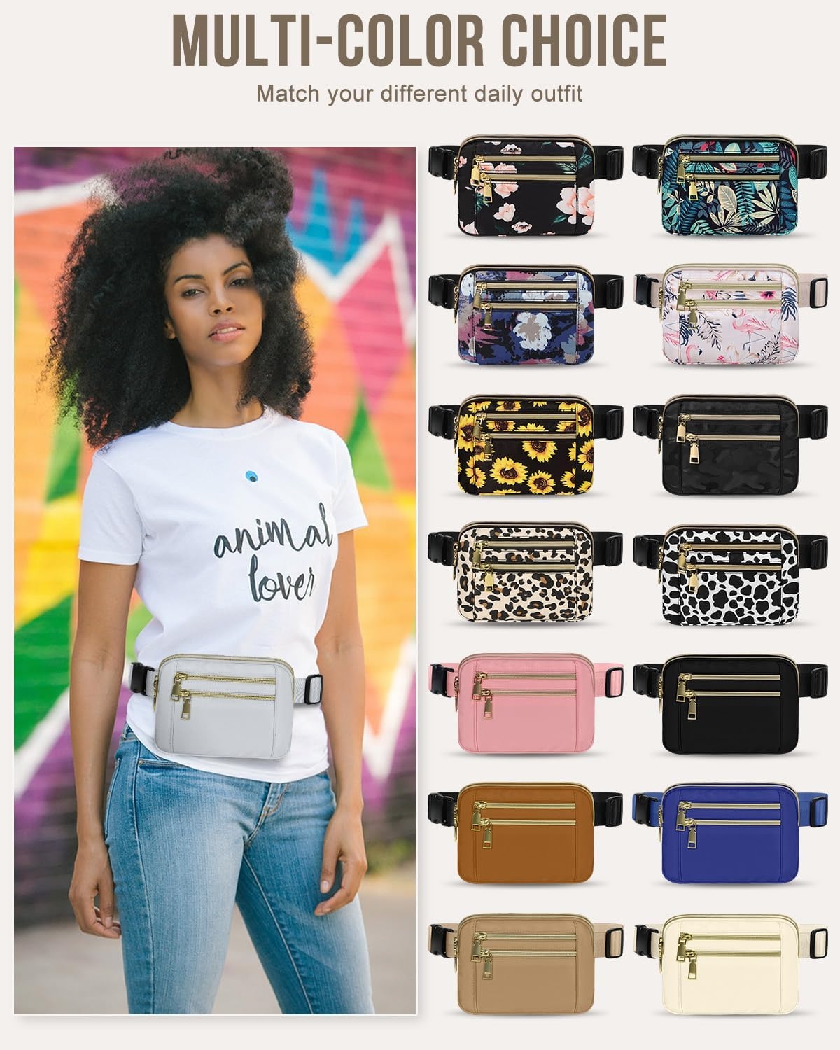 image:imageCapolo Fanny Packs for Women Fashion Waist Packs Bag with Adjustable Strap and 4 Zipper Pockets Waterproof Everywhere Crossbody Belt Bag for Workout Running TravellingBlackLight Grey