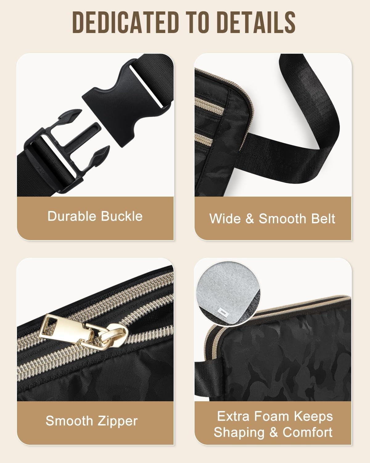 image:imageCapolo Fanny Packs for Women Fashion Waist Packs Bag with Adjustable Strap and 4 Zipper Pockets Waterproof Everywhere Crossbody Belt Bag for Workout Running TravellingBlackBlack Camo
