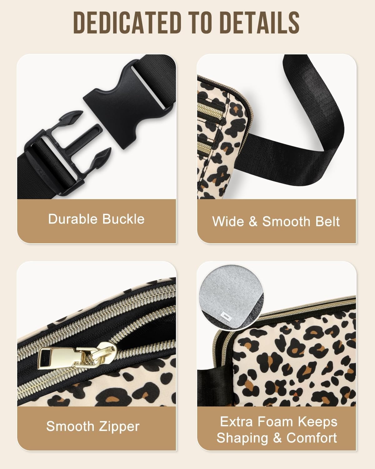 image:imageCapolo Fanny Packs for Women Fashion Waist Packs Bag with Adjustable Strap and 4 Zipper Pockets Waterproof Everywhere Crossbody Belt Bag for Workout Running TravellingBlackLeopard