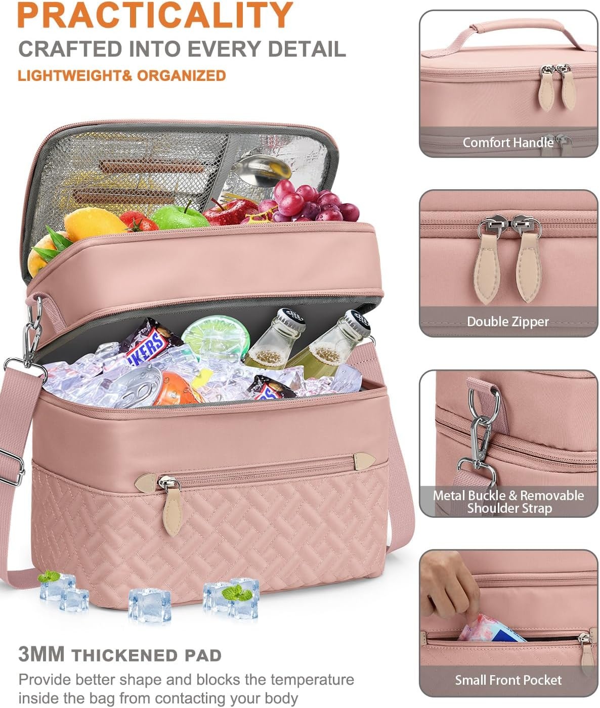 image:imageCapolo Lunch Box for Women Men AdultsInsulated Lunch Bag Leakproof Lunch Cooler Box with Removable Strap Cute Lunch Tote Bags Reusable Thermal Lunchbox for School Work PicnicSmallBeigePink