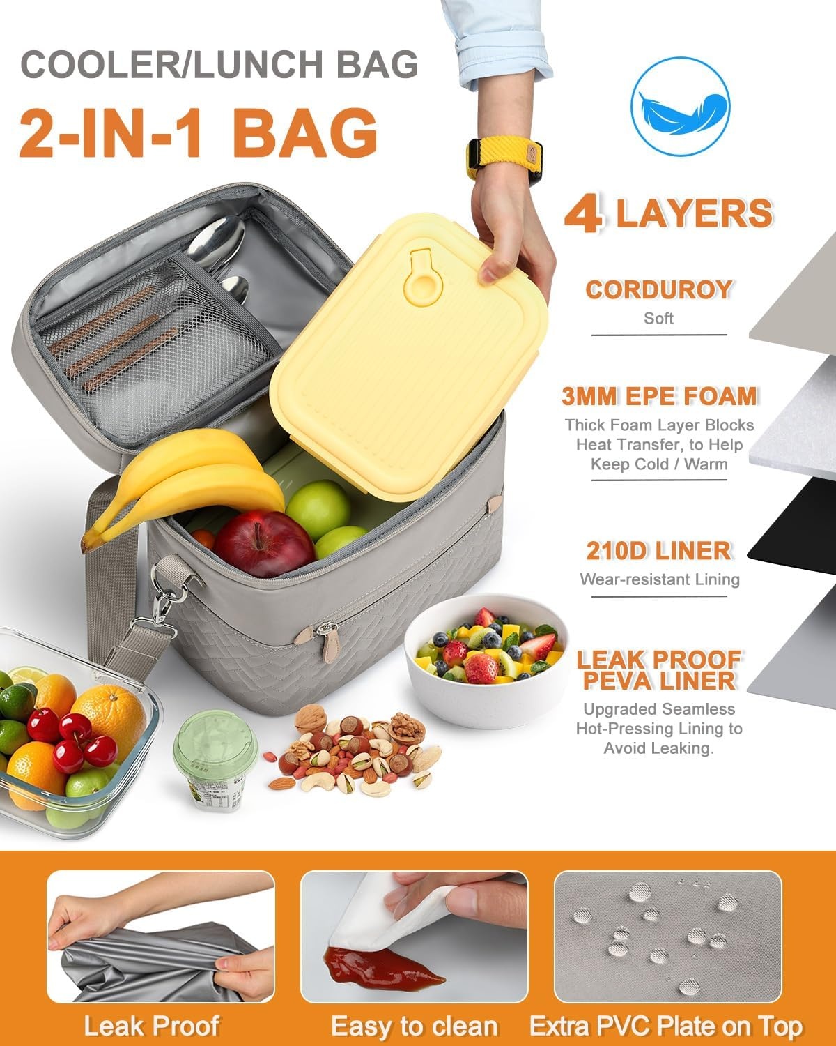 image:imageCapolo Lunch Box for Women Men AdultsInsulated Lunch Bag Leakproof Lunch Cooler Box with Removable Strap Cute Lunch Tote Bags Reusable Thermal Lunchbox for School Work PicnicSmallBeigeKhaki Gray