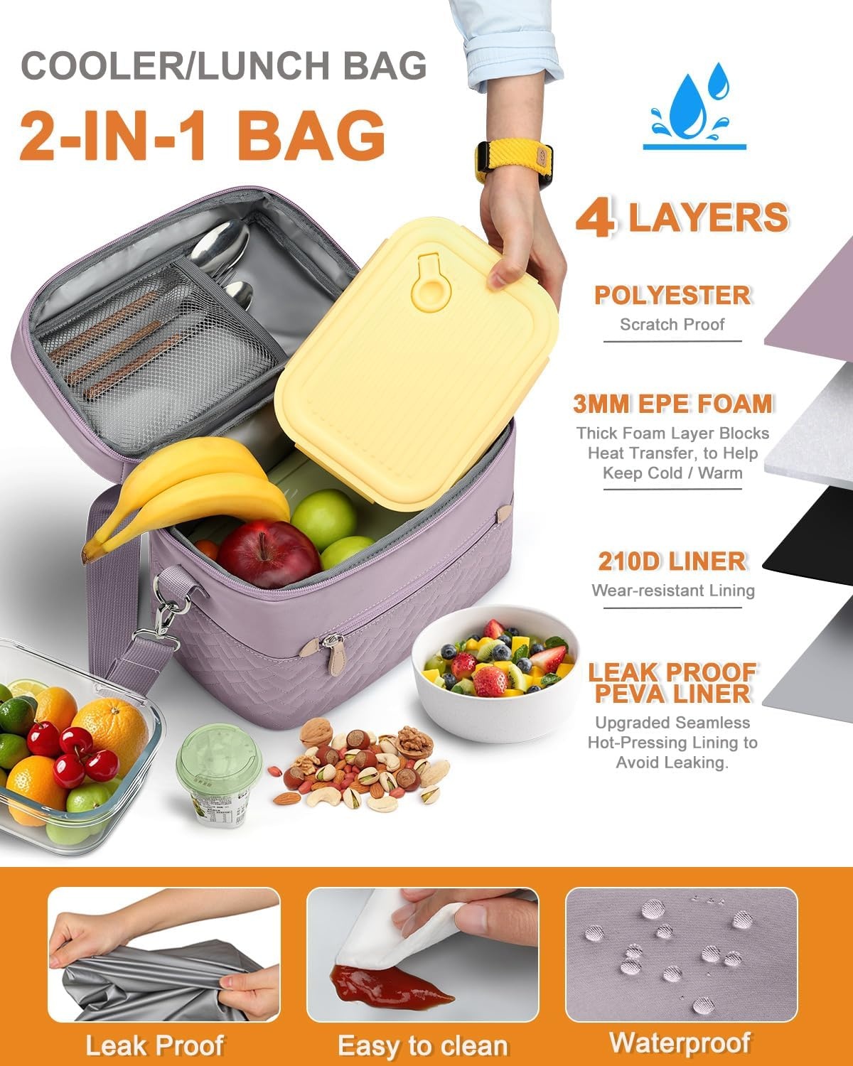 image:imageCapolo Lunch Box for Women Men AdultsInsulated Lunch Bag Leakproof Lunch Cooler Box with Removable Strap Cute Lunch Tote Bags Reusable Thermal Lunchbox for School Work PicnicSmallBeigePurple