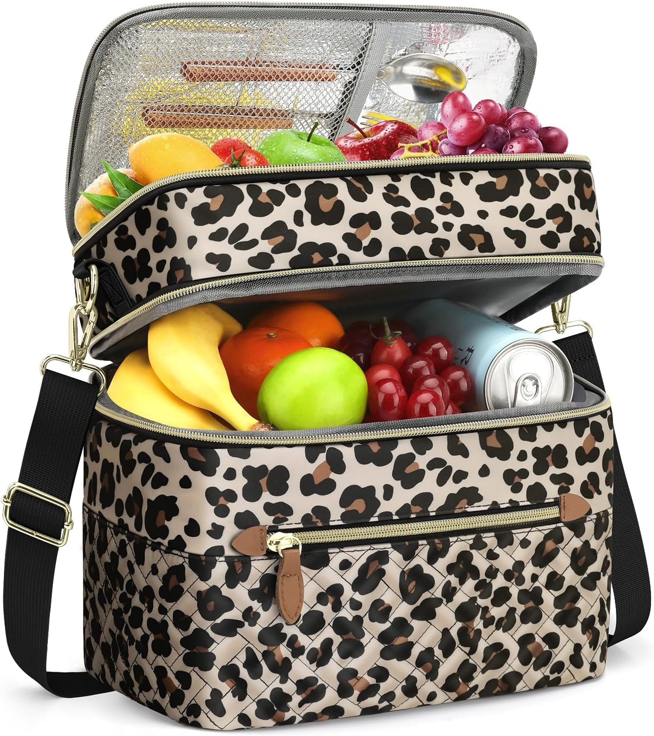 image:imageCapolo Lunch Box for Women Men AdultsInsulated Lunch Bag Leakproof Lunch Cooler Box with Removable Strap Cute Lunch Tote Bags Reusable Thermal Lunchbox for School Work PicnicSmallBeigeLeopard