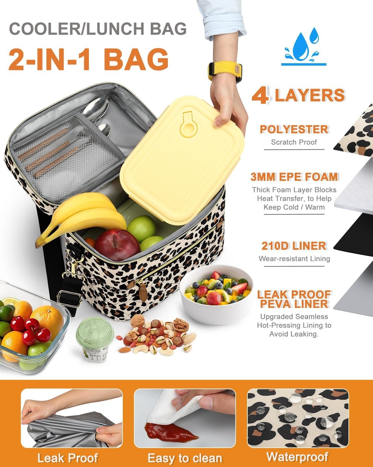 image:imageCapolo Lunch Box for Women Men AdultsInsulated Lunch Bag Leakproof Lunch Cooler Box with Removable Strap Cute Lunch Tote Bags Reusable Thermal Lunchbox for School Work PicnicSmallBeigeLeopard