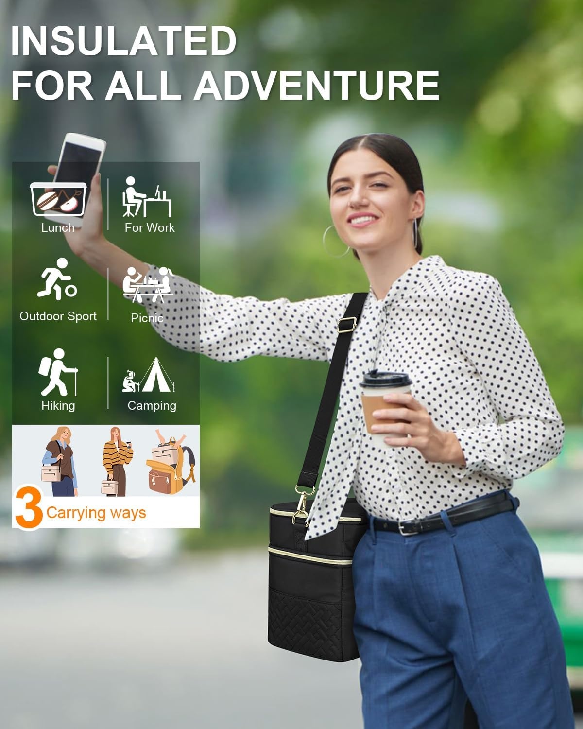 image:imageCapolo Lunch Box for Women Men AdultsInsulated Lunch Bag Leakproof Lunch Cooler Box with Removable Strap Cute Lunch Tote Bags Reusable Thermal Lunchbox for School Work PicnicSmallBeigeBlack