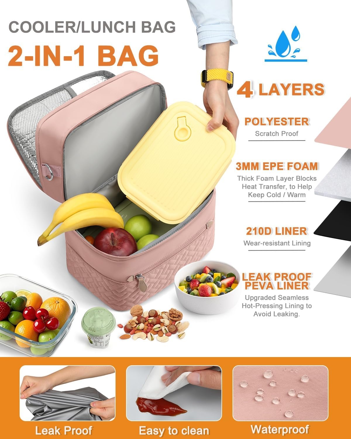 image:imageCapolo Lunch Box for Women Men AdultsInsulated Lunch Bag Leakproof Lunch Cooler Box with Removable Strap Cute Lunch Tote Bags Reusable Thermal Lunchbox for School Work PicnicSmallBeigePink