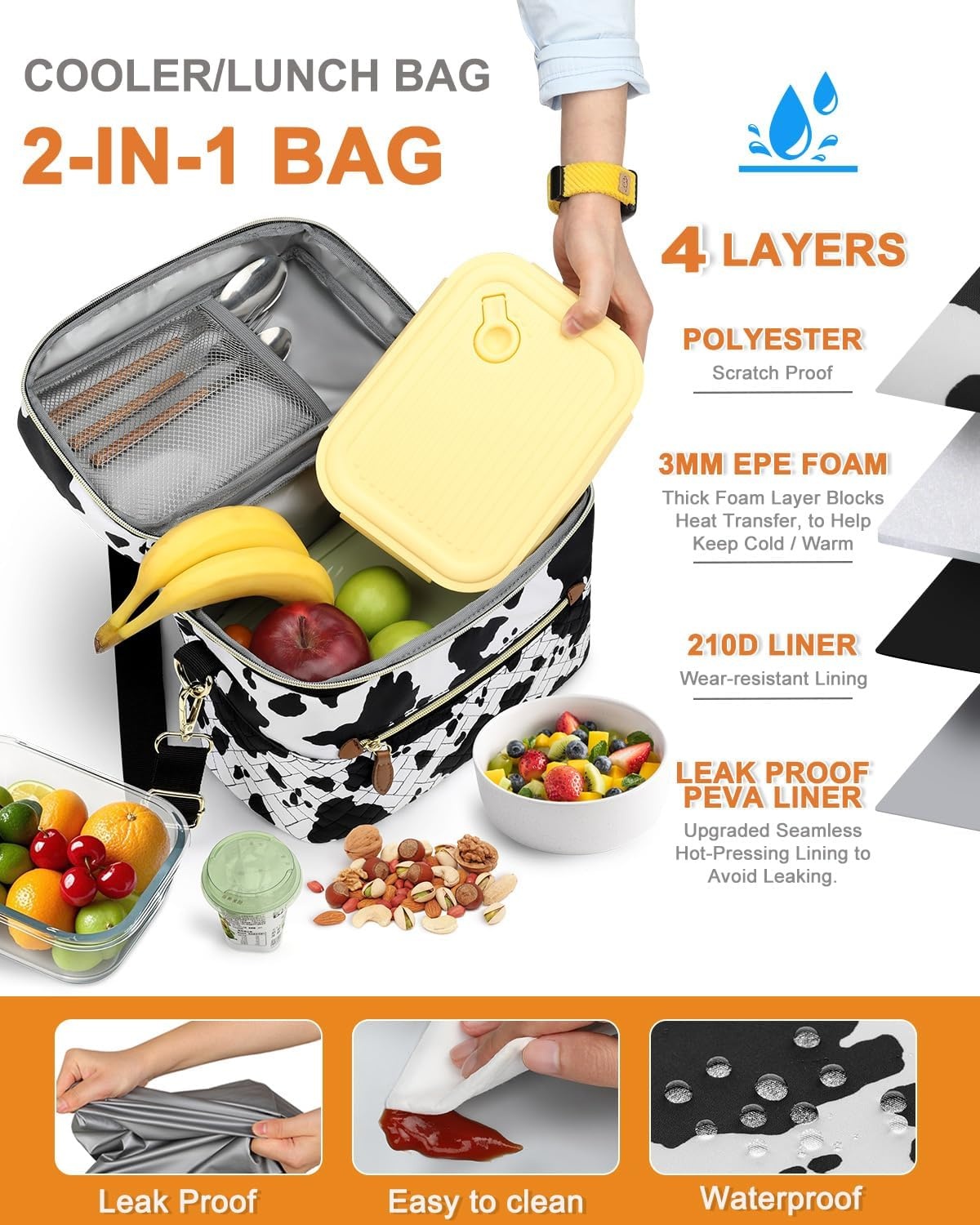 image:imageCapolo Lunch Box for Women Men AdultsInsulated Lunch Bag Leakproof Lunch Cooler Box with Removable Strap Cute Lunch Tote Bags Reusable Thermal Lunchbox for School Work PicnicSmallBeigeCow print