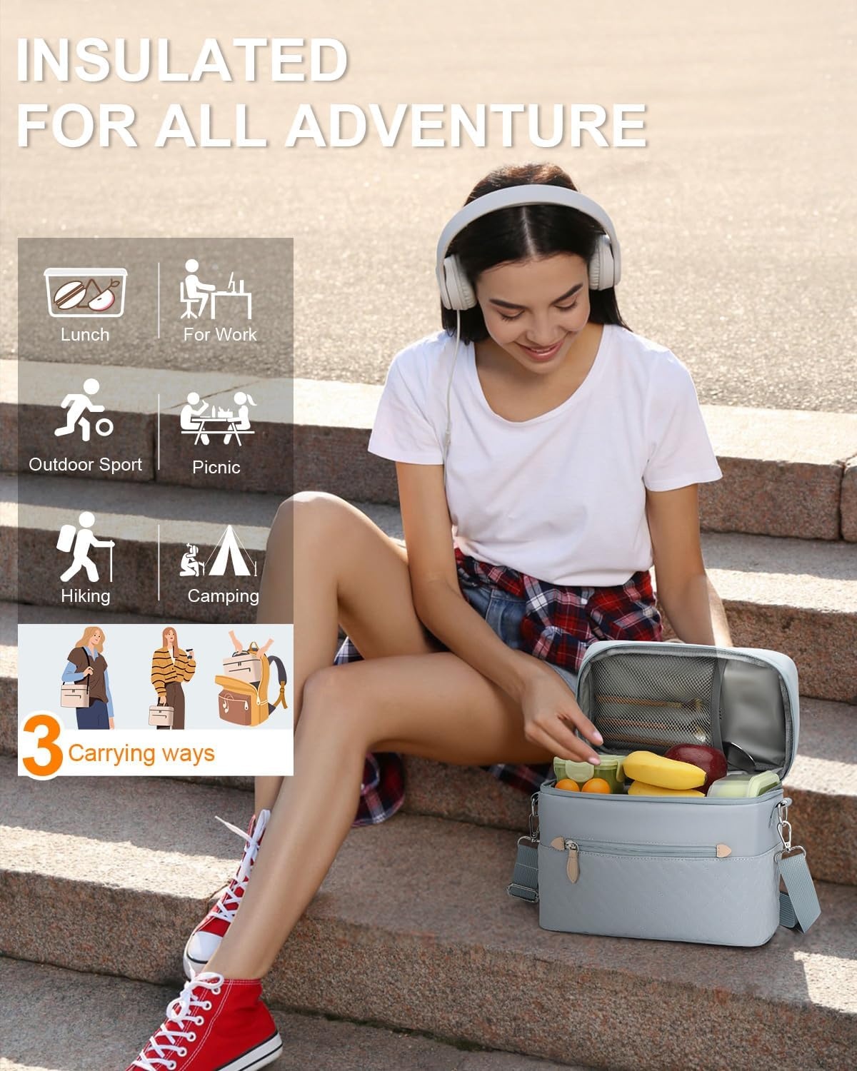 image:imageCapolo Lunch Box for Women Men AdultsInsulated Lunch Bag Leakproof Lunch Cooler Box with Removable Strap Cute Lunch Tote Bags Reusable Thermal Lunchbox for School Work PicnicSmallBeigeBlue