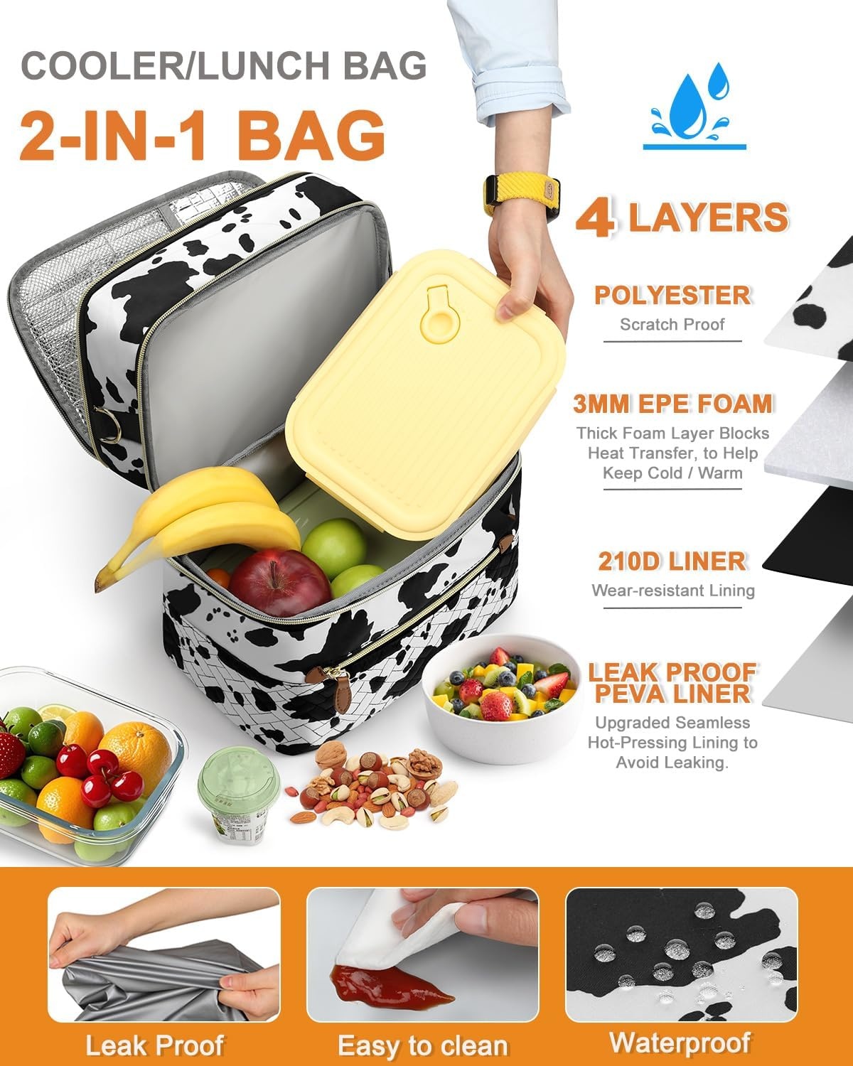 image:imageCapolo Lunch Box for Women Men AdultsInsulated Lunch Bag Leakproof Lunch Cooler Box with Removable Strap Cute Lunch Tote Bags Reusable Thermal Lunchbox for School Work PicnicSmallBeigeCow print