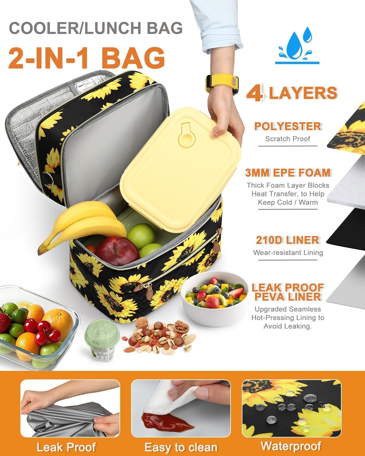 image:imageCapolo Lunch Box for Women Men AdultsInsulated Lunch Bag Leakproof Lunch Cooler Box with Removable Strap Cute Lunch Tote Bags Reusable Thermal Lunchbox for School Work PicnicSmallBeigeSunflower