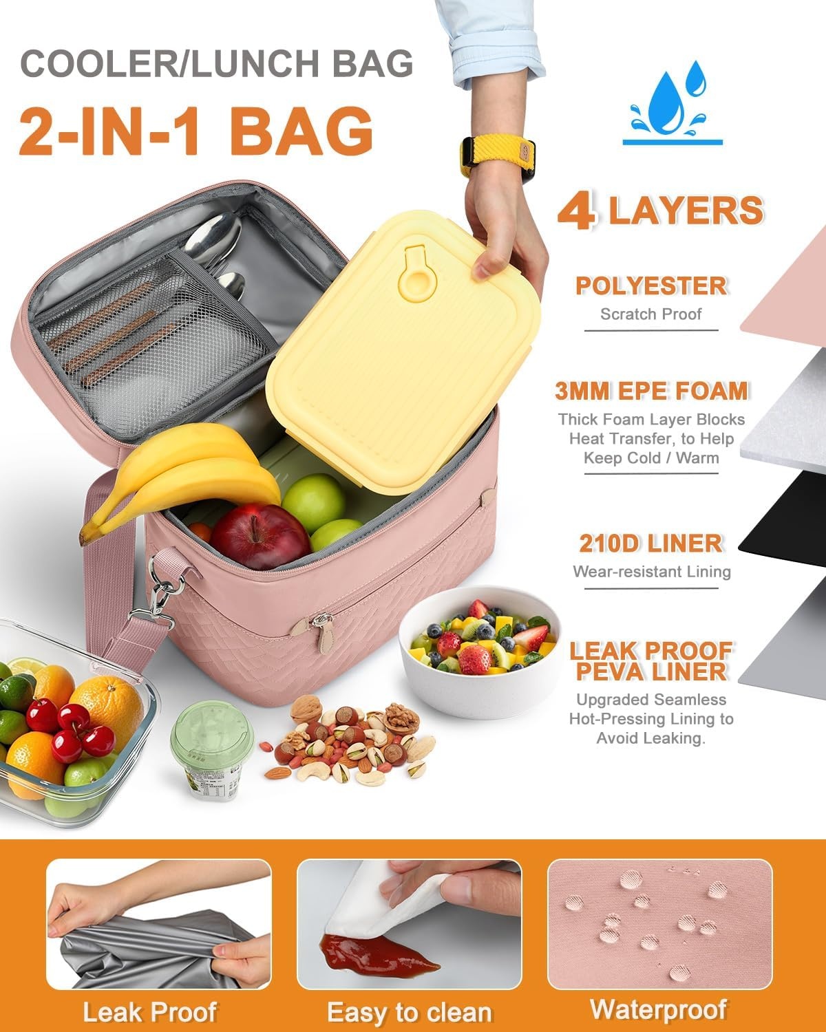 image:imageCapolo Lunch Box for Women Men AdultsInsulated Lunch Bag Leakproof Lunch Cooler Box with Removable Strap Cute Lunch Tote Bags Reusable Thermal Lunchbox for School Work PicnicSmallBeigePink