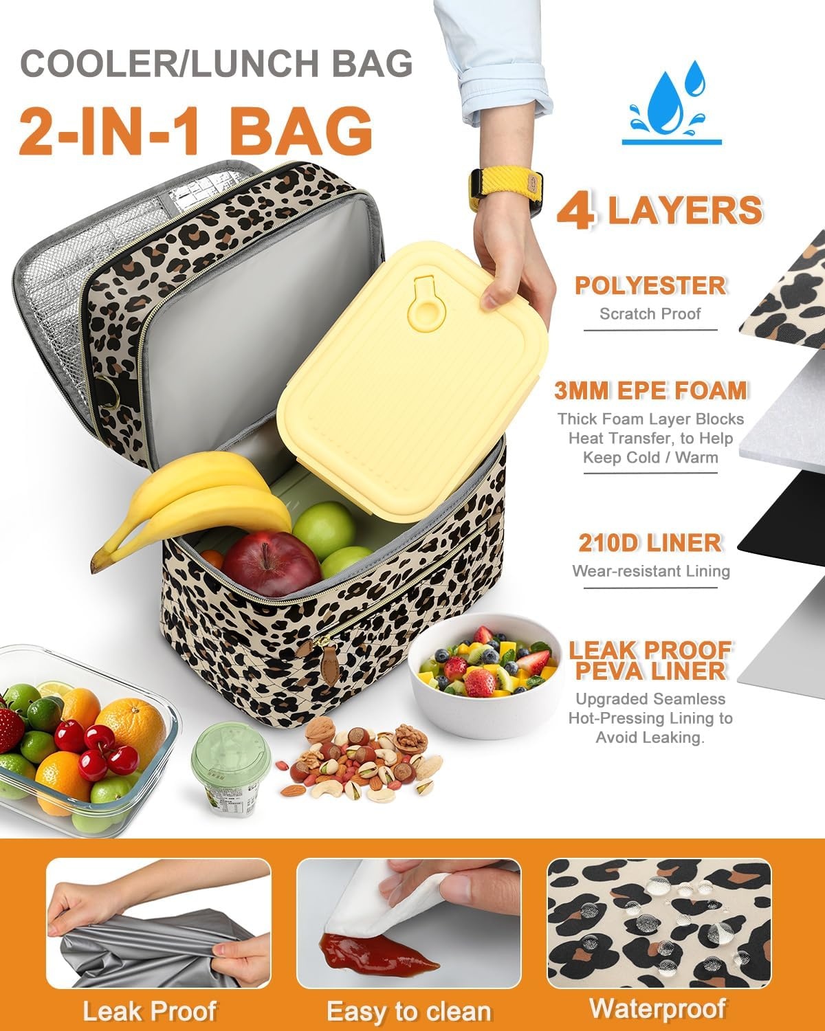 image:imageCapolo Lunch Box for Women Men AdultsInsulated Lunch Bag Leakproof Lunch Cooler Box with Removable Strap Cute Lunch Tote Bags Reusable Thermal Lunchbox for School Work PicnicSmallBeigeLeopard