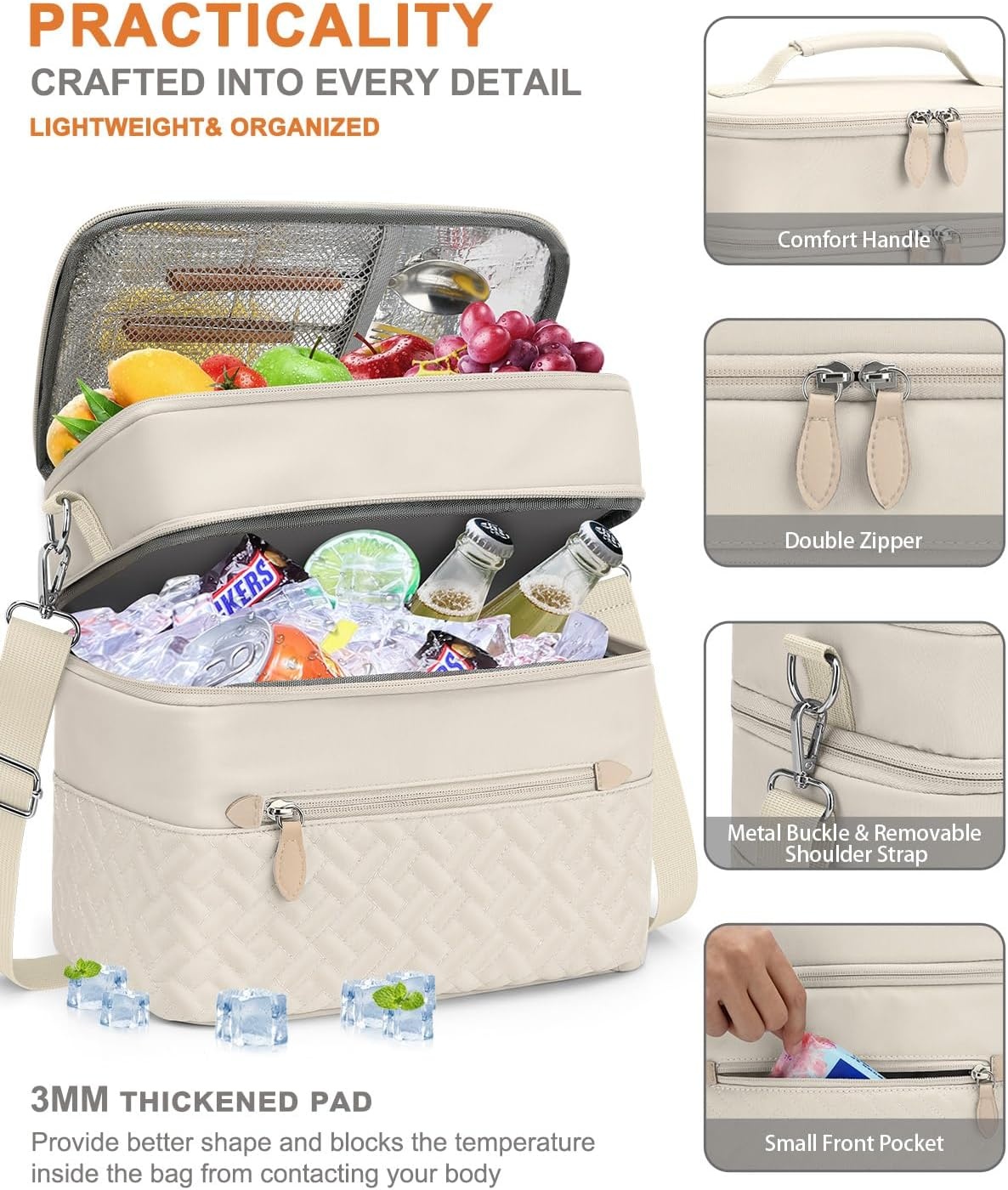 image:imageCapolo Lunch Box for Women Men AdultsInsulated Lunch Bag Leakproof Lunch Cooler Box with Removable Strap Cute Lunch Tote Bags Reusable Thermal Lunchbox for School Work PicnicSmallBeigeBeige