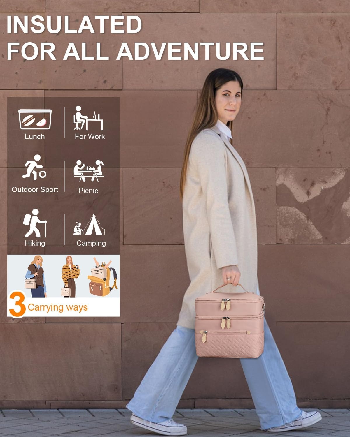 image:imageCapolo Lunch Box for Women Men AdultsInsulated Lunch Bag Leakproof Lunch Cooler Box with Removable Strap Cute Lunch Tote Bags Reusable Thermal Lunchbox for School Work PicnicSmallBeigePink