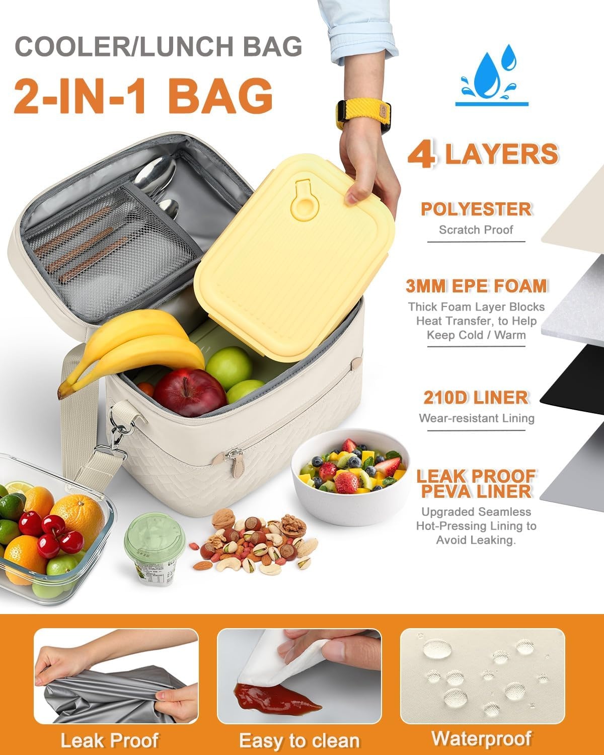 image:imageCapolo Lunch Box for Women Men AdultsInsulated Lunch Bag Leakproof Lunch Cooler Box with Removable Strap Cute Lunch Tote Bags Reusable Thermal Lunchbox for School Work PicnicSmallBeigeBeige