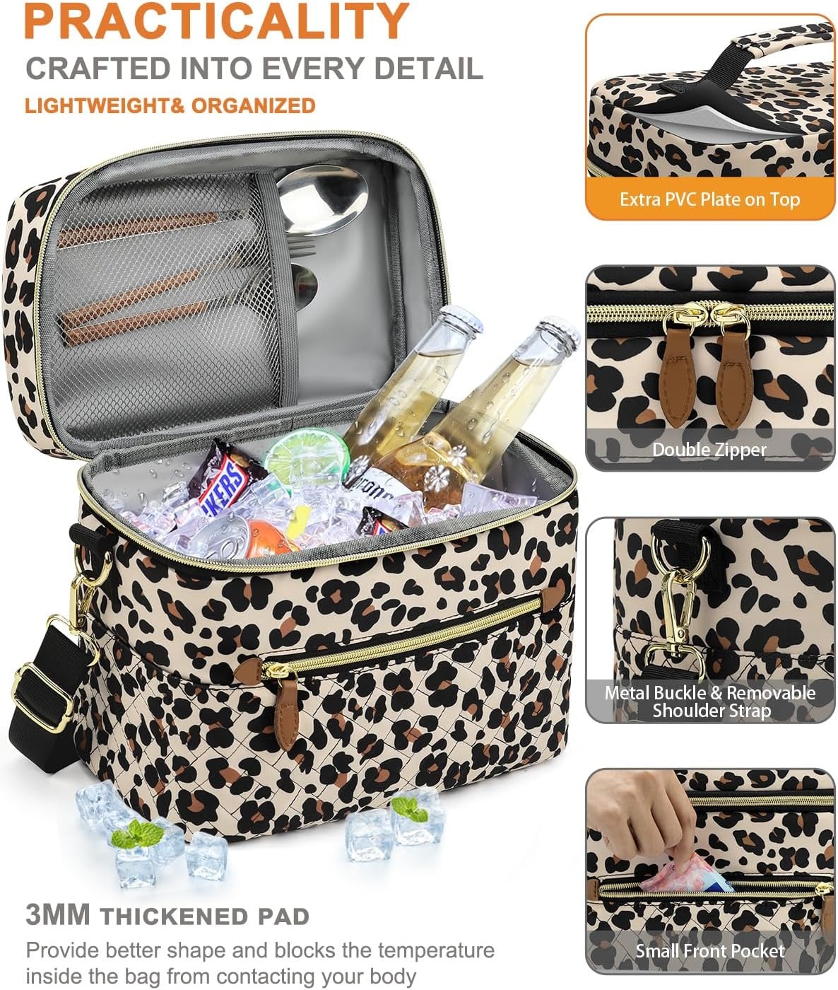 image:imageCapolo Lunch Box for Women Men AdultsInsulated Lunch Bag Leakproof Lunch Cooler Box with Removable Strap Cute Lunch Tote Bags Reusable Thermal Lunchbox for School Work PicnicSmallBeigeLeopard