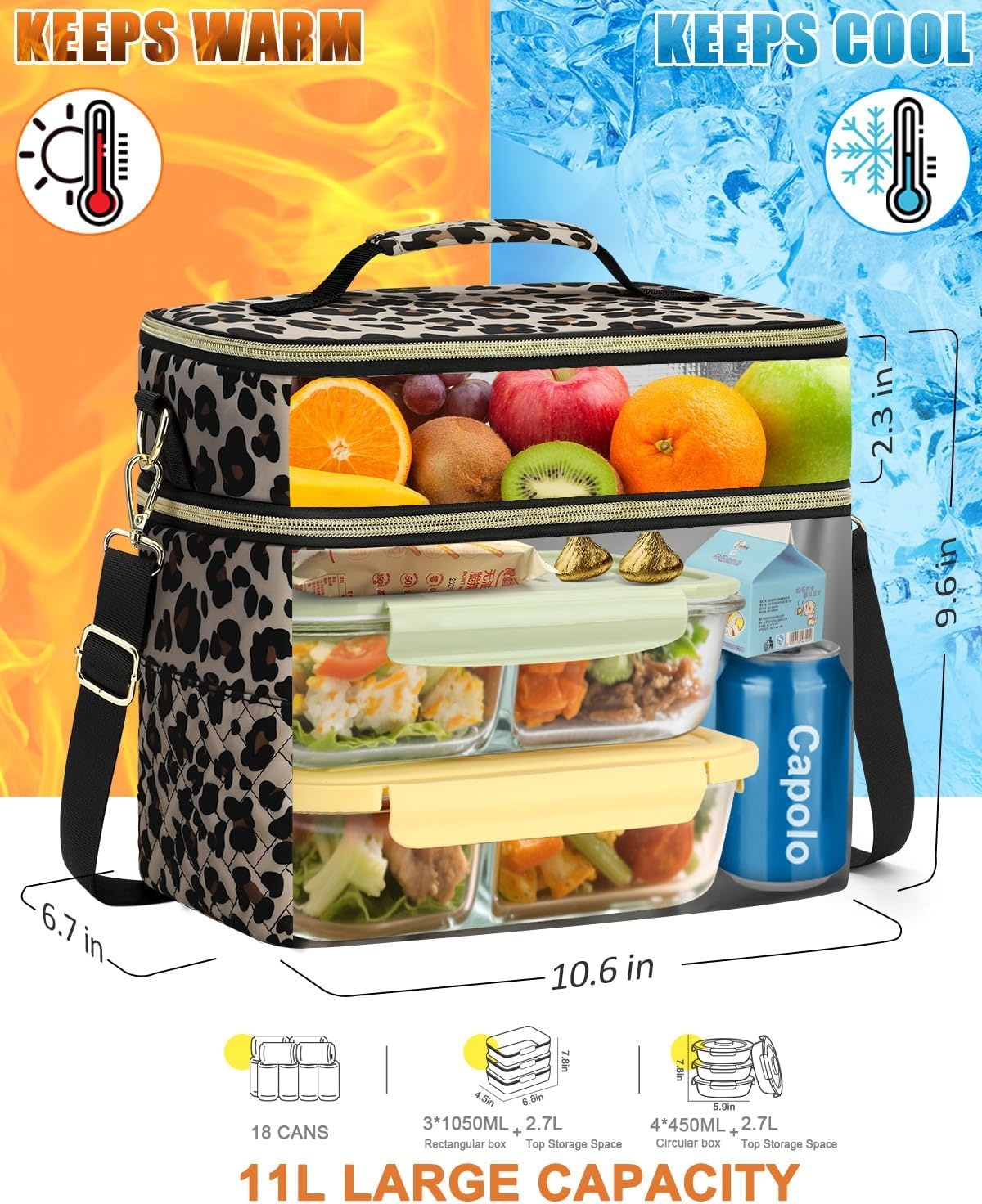image:imageCapolo Lunch Box for Women Men AdultsInsulated Lunch Bag Leakproof Lunch Cooler Box with Removable Strap Cute Lunch Tote Bags Reusable Thermal Lunchbox for School Work PicnicSmallBeigeLeopard