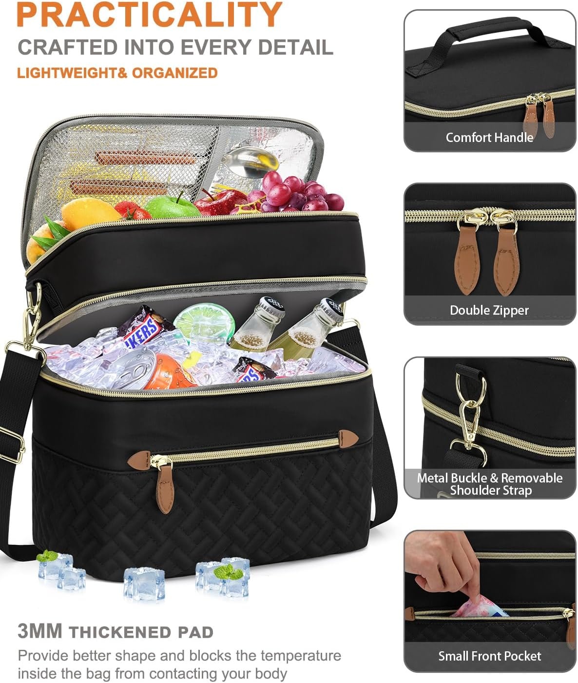 image:imageCapolo Lunch Box for Women Men AdultsInsulated Lunch Bag Leakproof Lunch Cooler Box with Removable Strap Cute Lunch Tote Bags Reusable Thermal Lunchbox for School Work PicnicSmallBeigeBlack