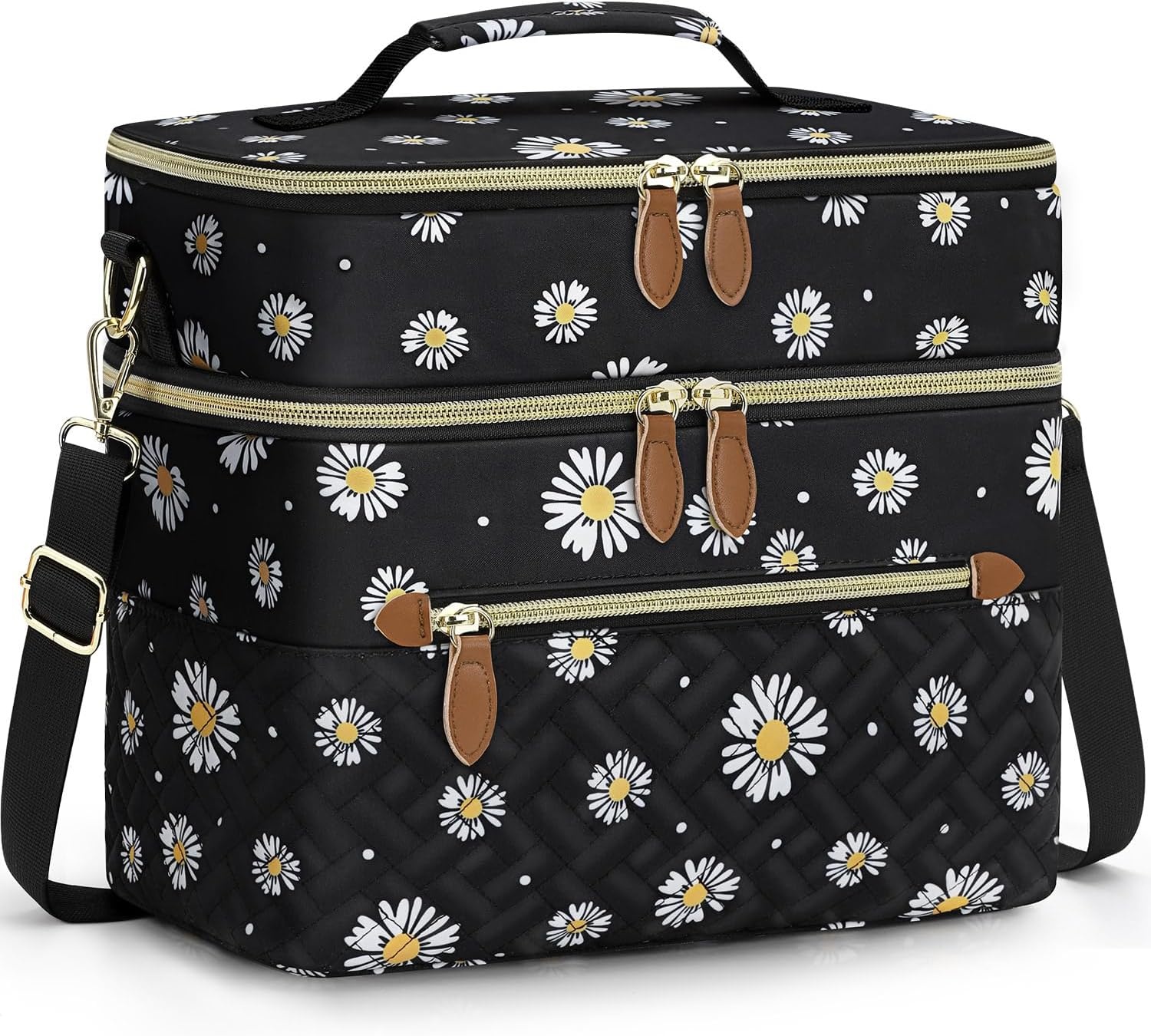 image:imageCapolo Lunch Box for Women Men AdultsInsulated Lunch Bag Leakproof Lunch Cooler Box with Removable Strap Cute Lunch Tote Bags Reusable Thermal Lunchbox for School Work PicnicSmallBeigeBlack Flower