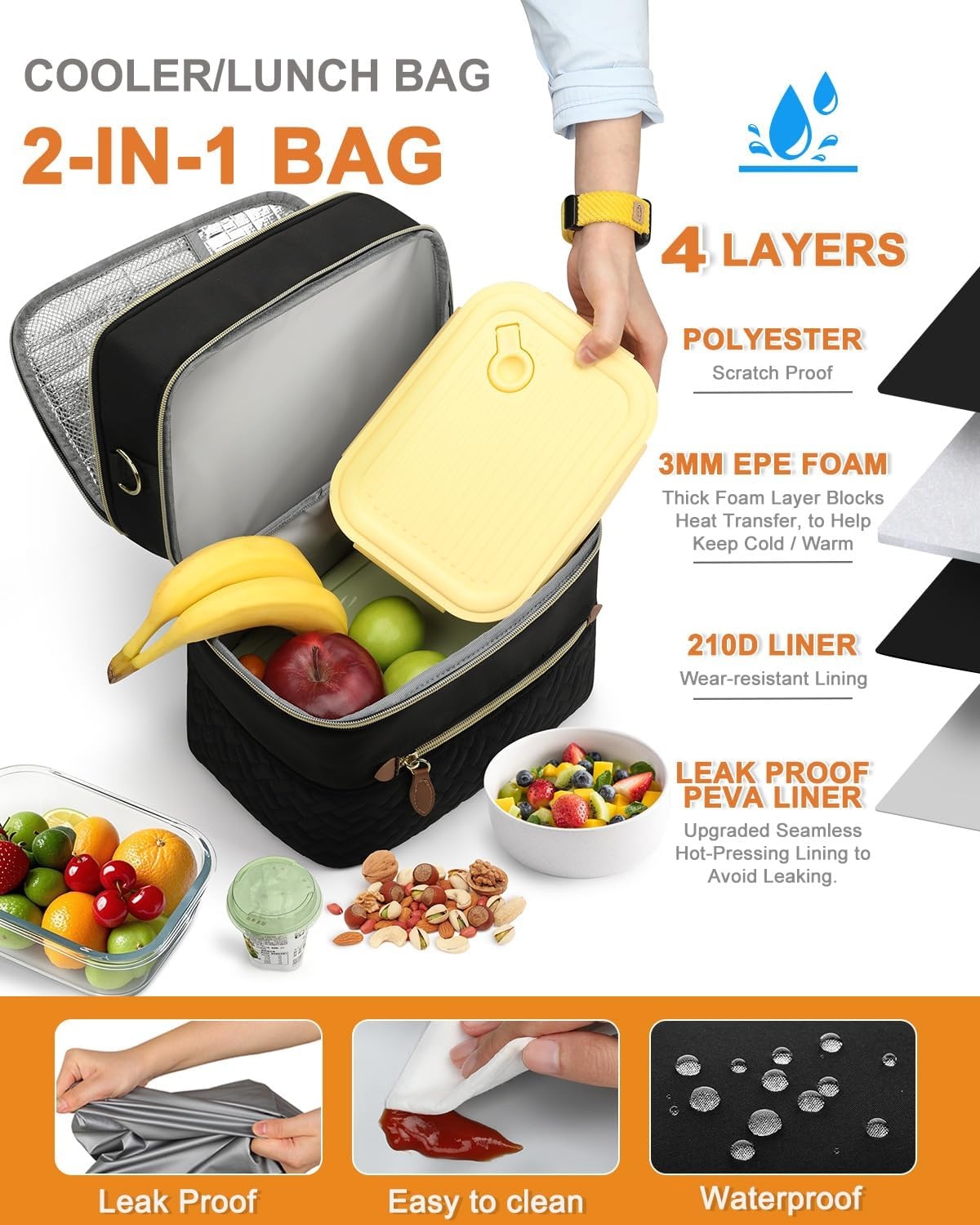 image:imageCapolo Lunch Box for Women Men AdultsInsulated Lunch Bag Leakproof Lunch Cooler Box with Removable Strap Cute Lunch Tote Bags Reusable Thermal Lunchbox for School Work PicnicSmallBeigeBlack