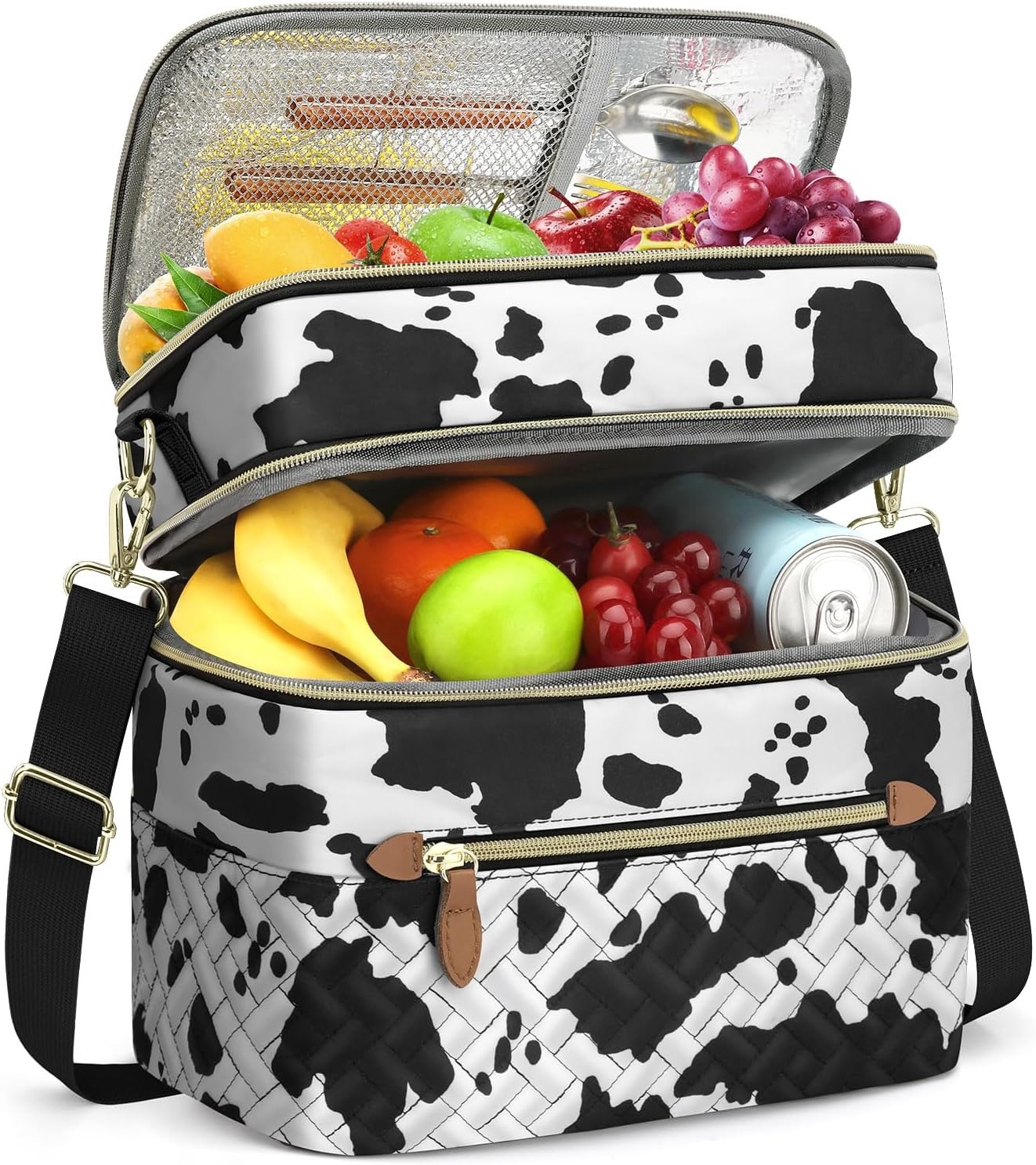 image:imageCapolo Lunch Box for Women Men AdultsInsulated Lunch Bag Leakproof Lunch Cooler Box with Removable Strap Cute Lunch Tote Bags Reusable Thermal Lunchbox for School Work PicnicSmallBeigeCow print