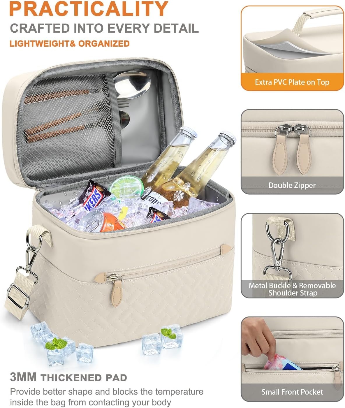 image:imageCapolo Lunch Box for Women Men AdultsInsulated Lunch Bag Leakproof Lunch Cooler Box with Removable Strap Cute Lunch Tote Bags Reusable Thermal Lunchbox for School Work PicnicSmallBeigeBeige