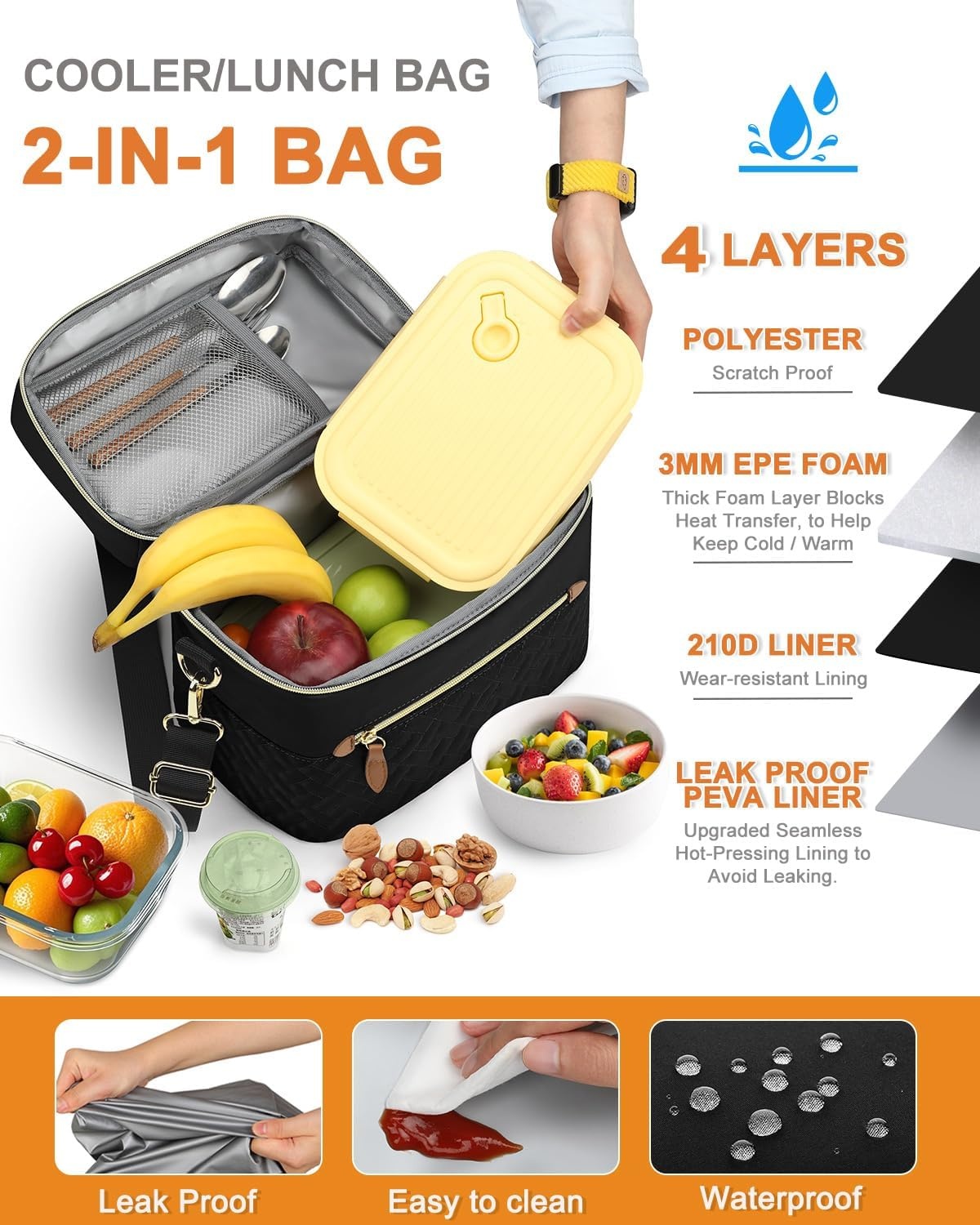 image:imageCapolo Lunch Box for Women Men AdultsInsulated Lunch Bag Leakproof Lunch Cooler Box with Removable Strap Cute Lunch Tote Bags Reusable Thermal Lunchbox for School Work PicnicSmallBeigeBlack