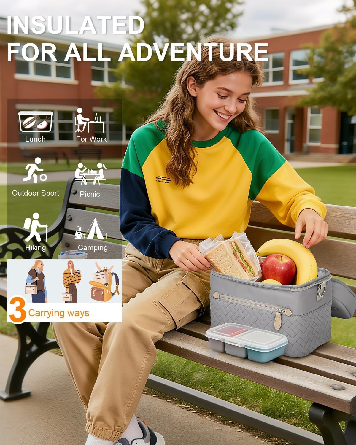 image:imageCapolo Lunch Box for Women Men AdultsInsulated Lunch Bag Leakproof Lunch Cooler Box with Removable Strap Cute Lunch Tote Bags Reusable Thermal Lunchbox for School Work PicnicSmallBeigeGray