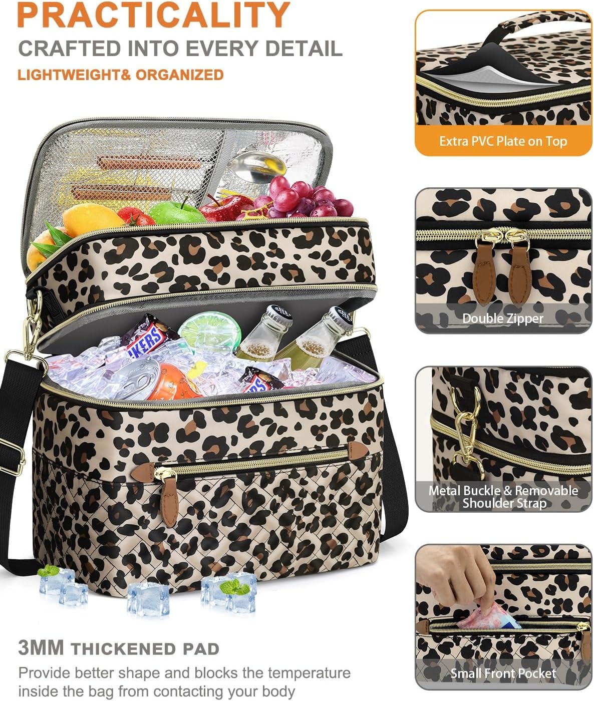 image:imageCapolo Lunch Box for Women Men AdultsInsulated Lunch Bag Leakproof Lunch Cooler Box with Removable Strap Cute Lunch Tote Bags Reusable Thermal Lunchbox for School Work PicnicSmallBeigeLeopard