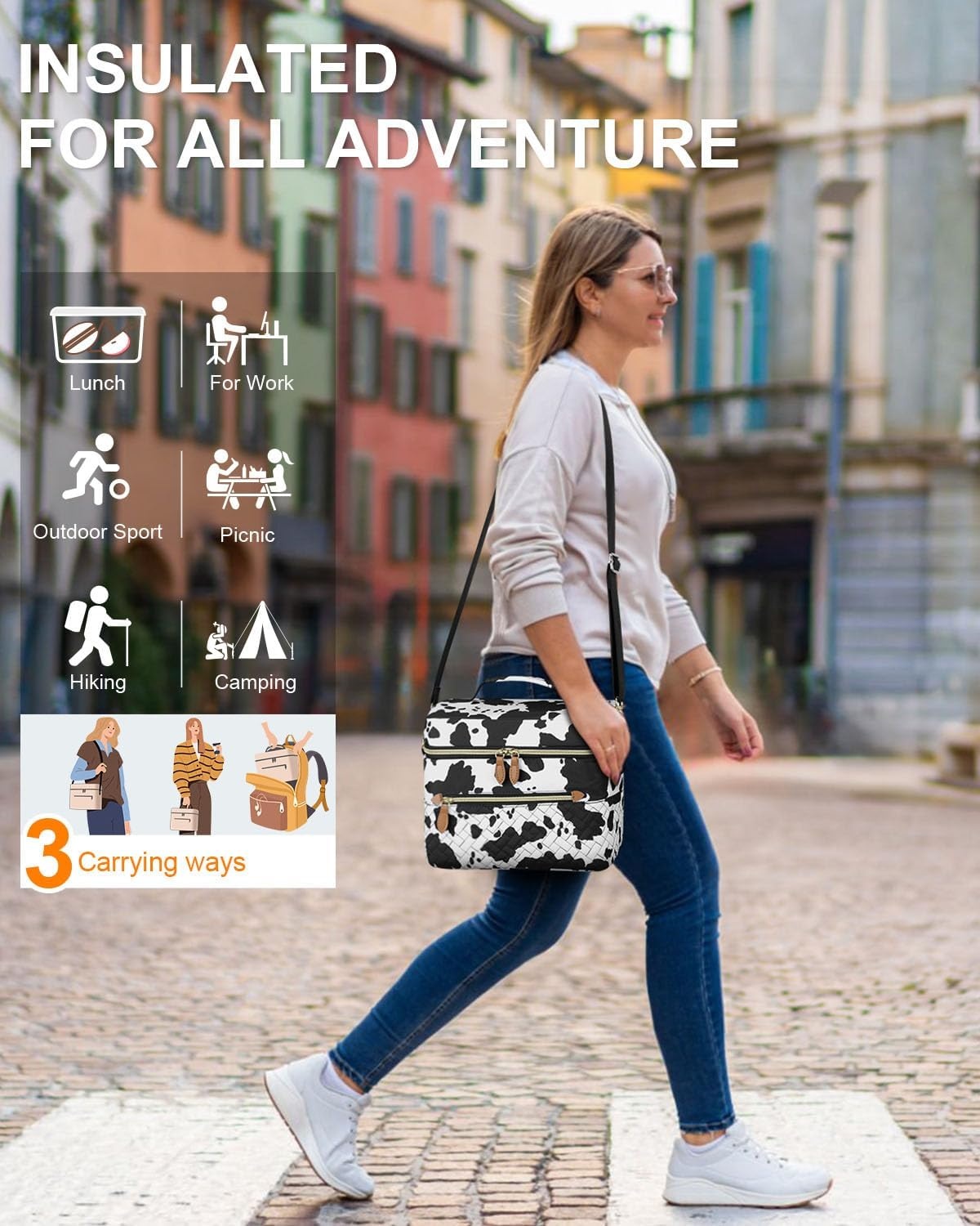 image:imageCapolo Lunch Box for Women Men AdultsInsulated Lunch Bag Leakproof Lunch Cooler Box with Removable Strap Cute Lunch Tote Bags Reusable Thermal Lunchbox for School Work PicnicSmallBeigeCow print