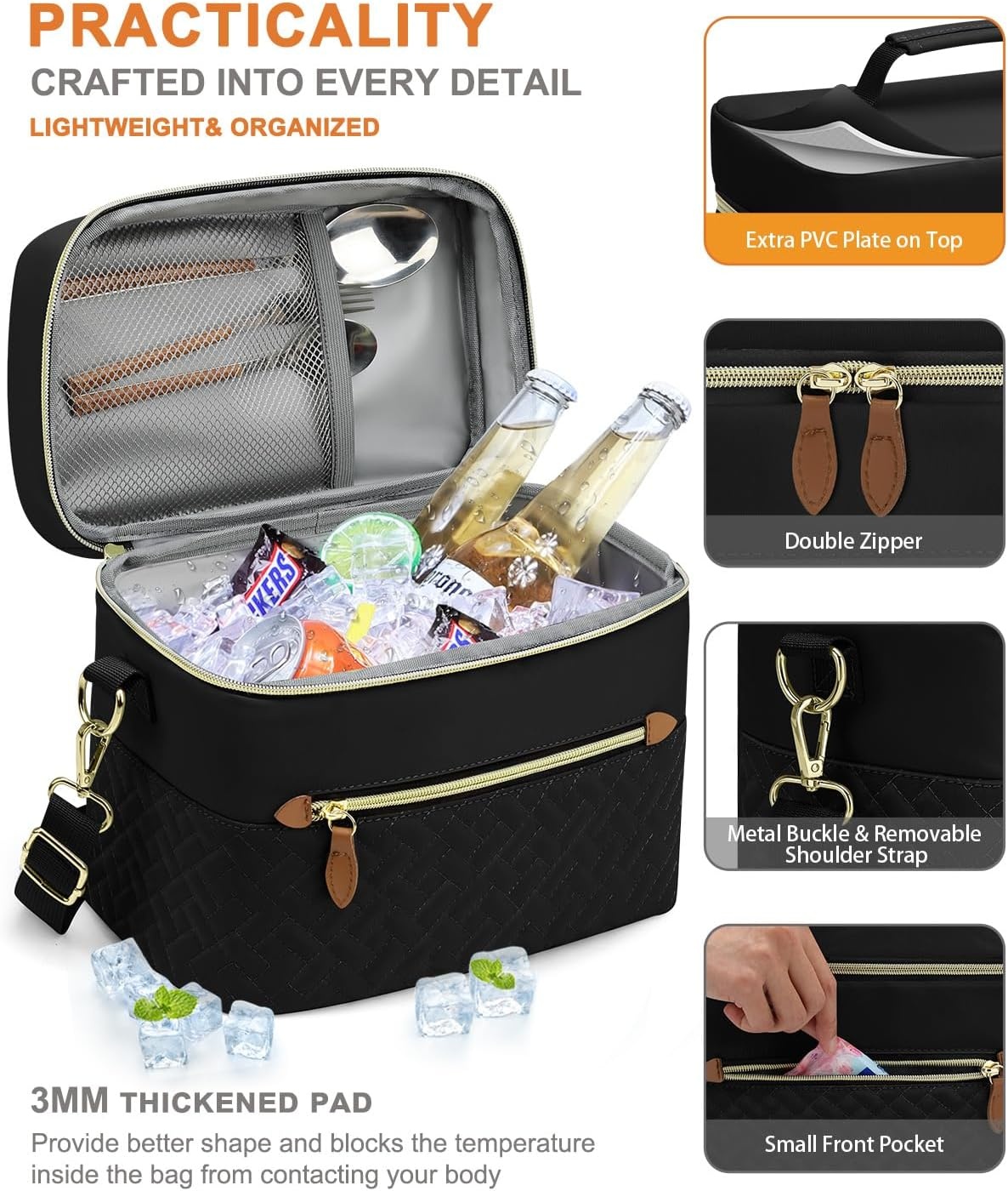 image:imageCapolo Lunch Box for Women Men AdultsInsulated Lunch Bag Leakproof Lunch Cooler Box with Removable Strap Cute Lunch Tote Bags Reusable Thermal Lunchbox for School Work PicnicSmallBeigeBlack