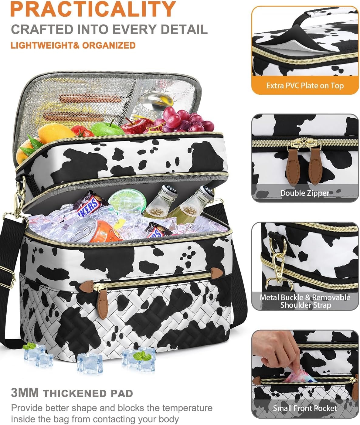 image:imageCapolo Lunch Box for Women Men AdultsInsulated Lunch Bag Leakproof Lunch Cooler Box with Removable Strap Cute Lunch Tote Bags Reusable Thermal Lunchbox for School Work PicnicSmallBeigeCow print