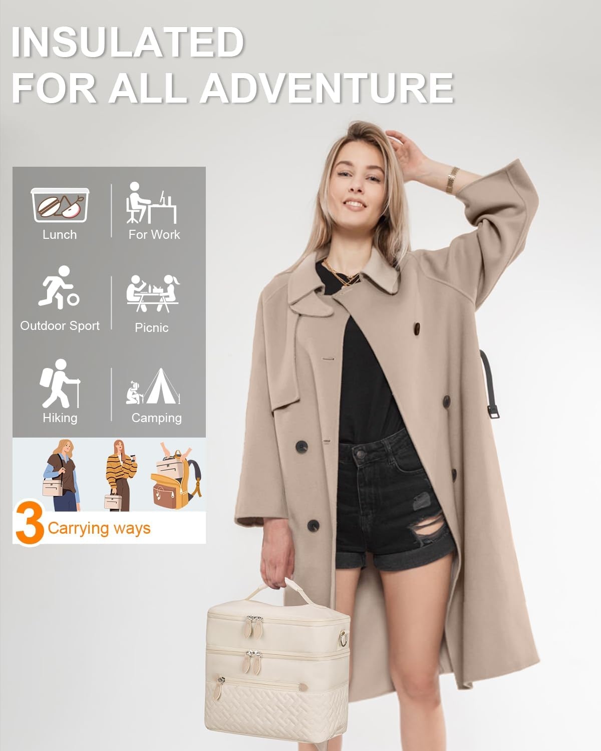 image:imageCapolo Lunch Box for Women Men AdultsInsulated Lunch Bag Leakproof Lunch Cooler Box with Removable Strap Cute Lunch Tote Bags Reusable Thermal Lunchbox for School Work PicnicSmallBeigeBeige