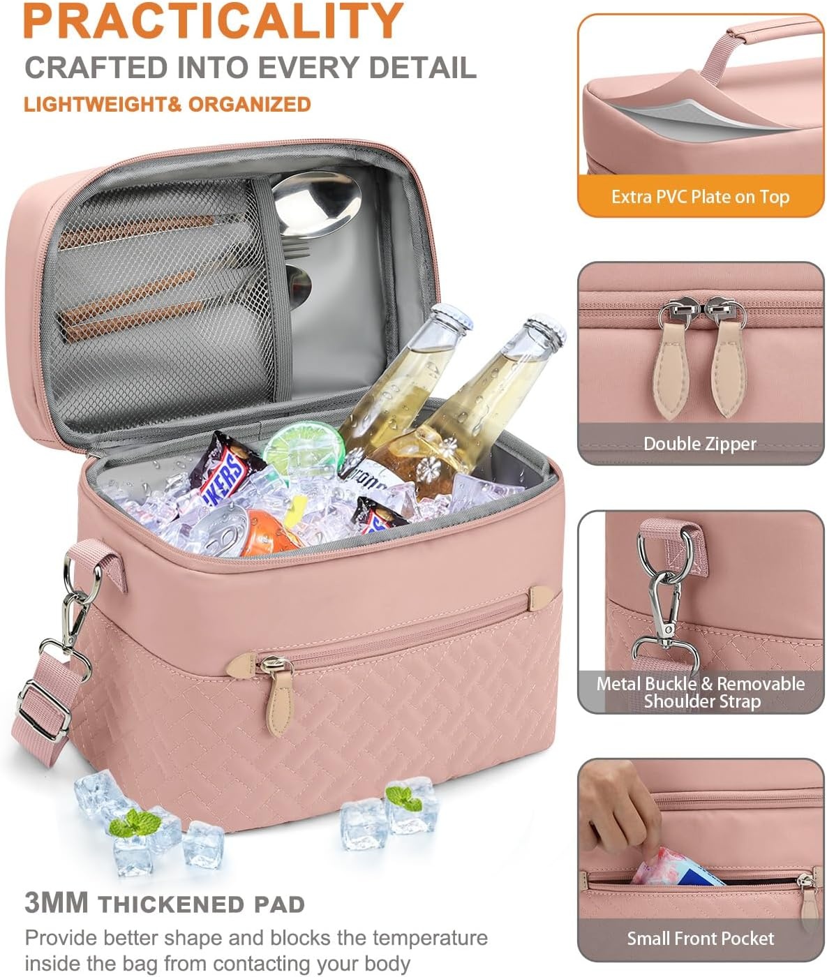 image:imageCapolo Lunch Box for Women Men AdultsInsulated Lunch Bag Leakproof Lunch Cooler Box with Removable Strap Cute Lunch Tote Bags Reusable Thermal Lunchbox for School Work PicnicSmallBeigePink