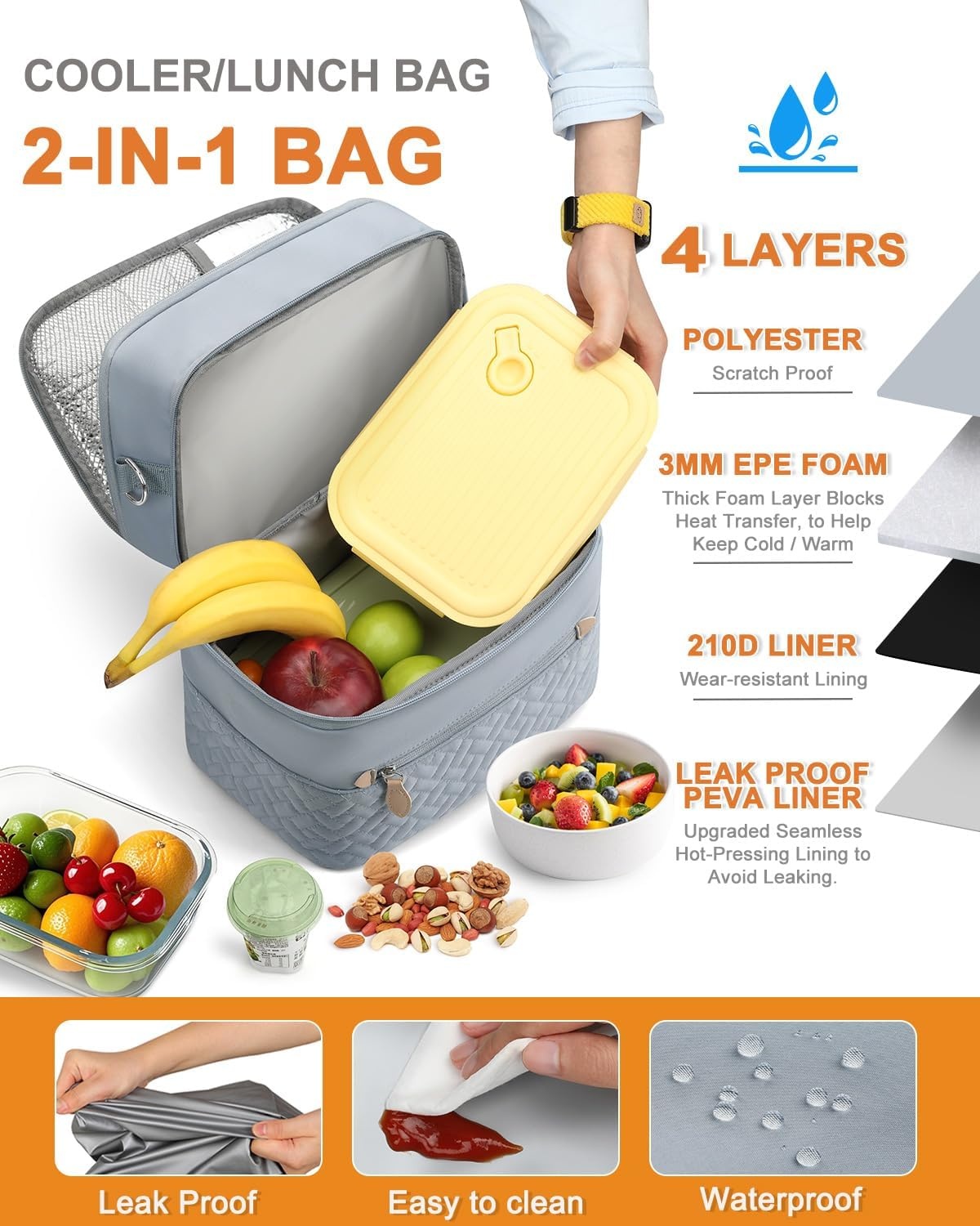 image:imageCapolo Lunch Box for Women Men AdultsInsulated Lunch Bag Leakproof Lunch Cooler Box with Removable Strap Cute Lunch Tote Bags Reusable Thermal Lunchbox for School Work PicnicSmallBeigeBlue