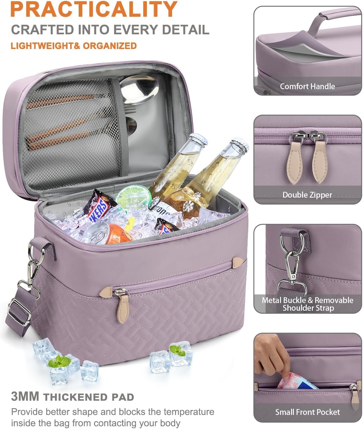 image:imageCapolo Lunch Box for Women Men AdultsInsulated Lunch Bag Leakproof Lunch Cooler Box with Removable Strap Cute Lunch Tote Bags Reusable Thermal Lunchbox for School Work PicnicSmallBeigePurple