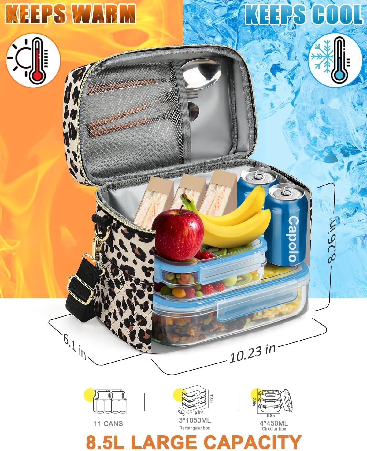 image:imageCapolo Lunch Box for Women Men AdultsInsulated Lunch Bag Leakproof Lunch Cooler Box with Removable Strap Cute Lunch Tote Bags Reusable Thermal Lunchbox for School Work PicnicSmallBeigeLeopard